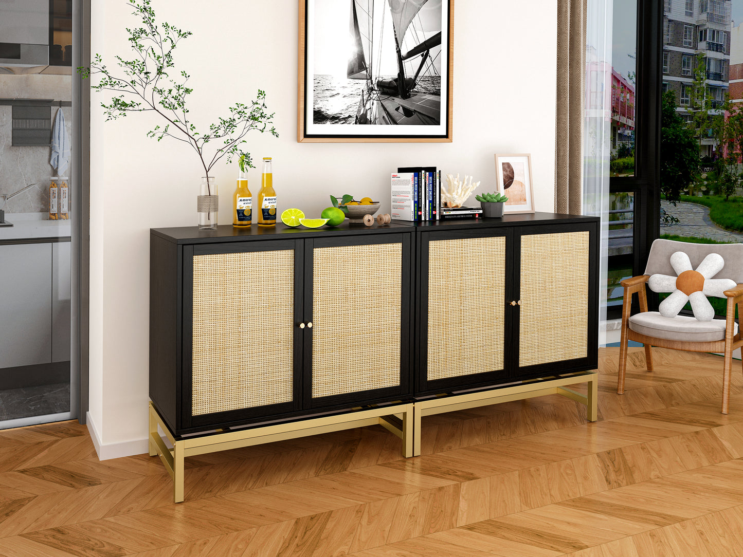 Rattan Black Frame Cabinet