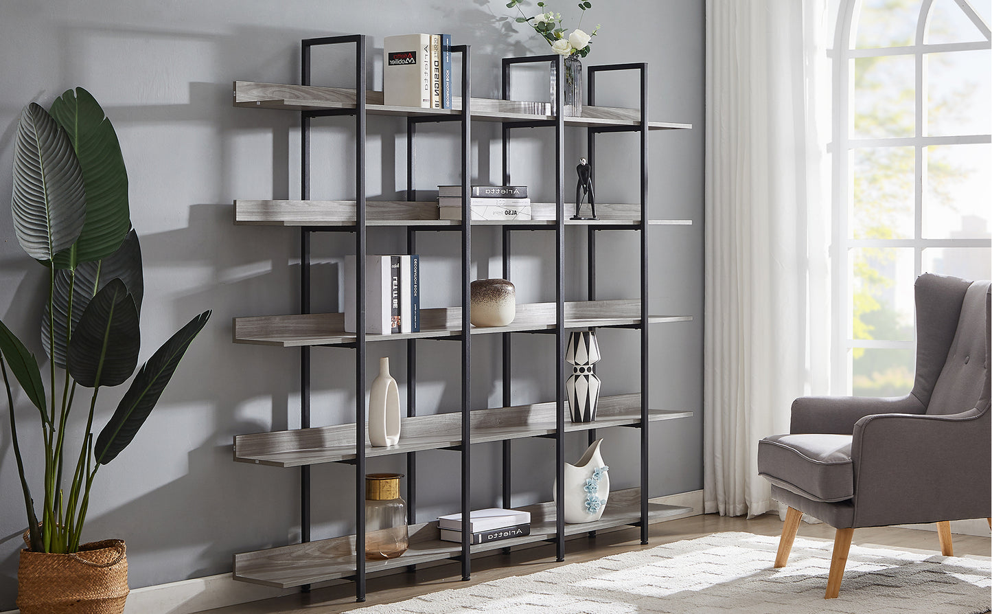 Vintage Metal Frame Bookshelf - Grey