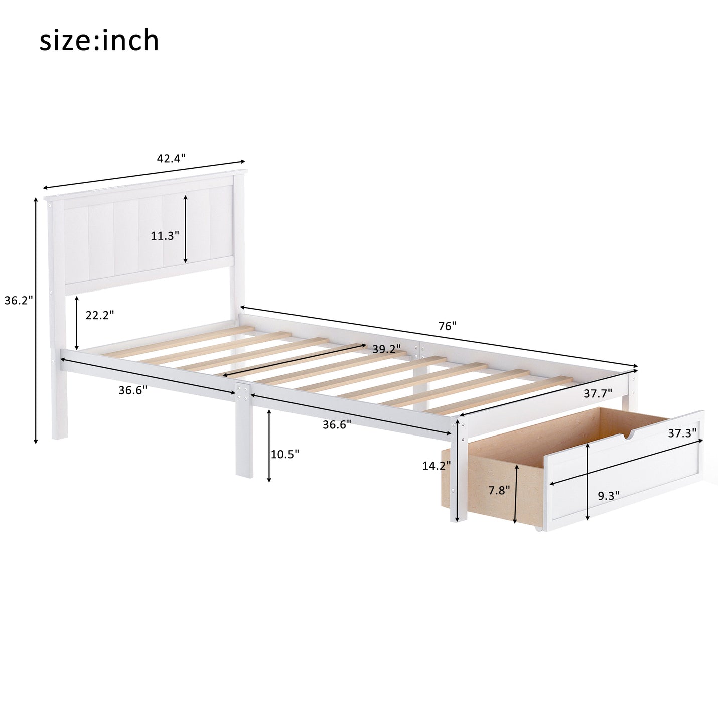 White Haven Twin Platform Bed with Storage Drawer
