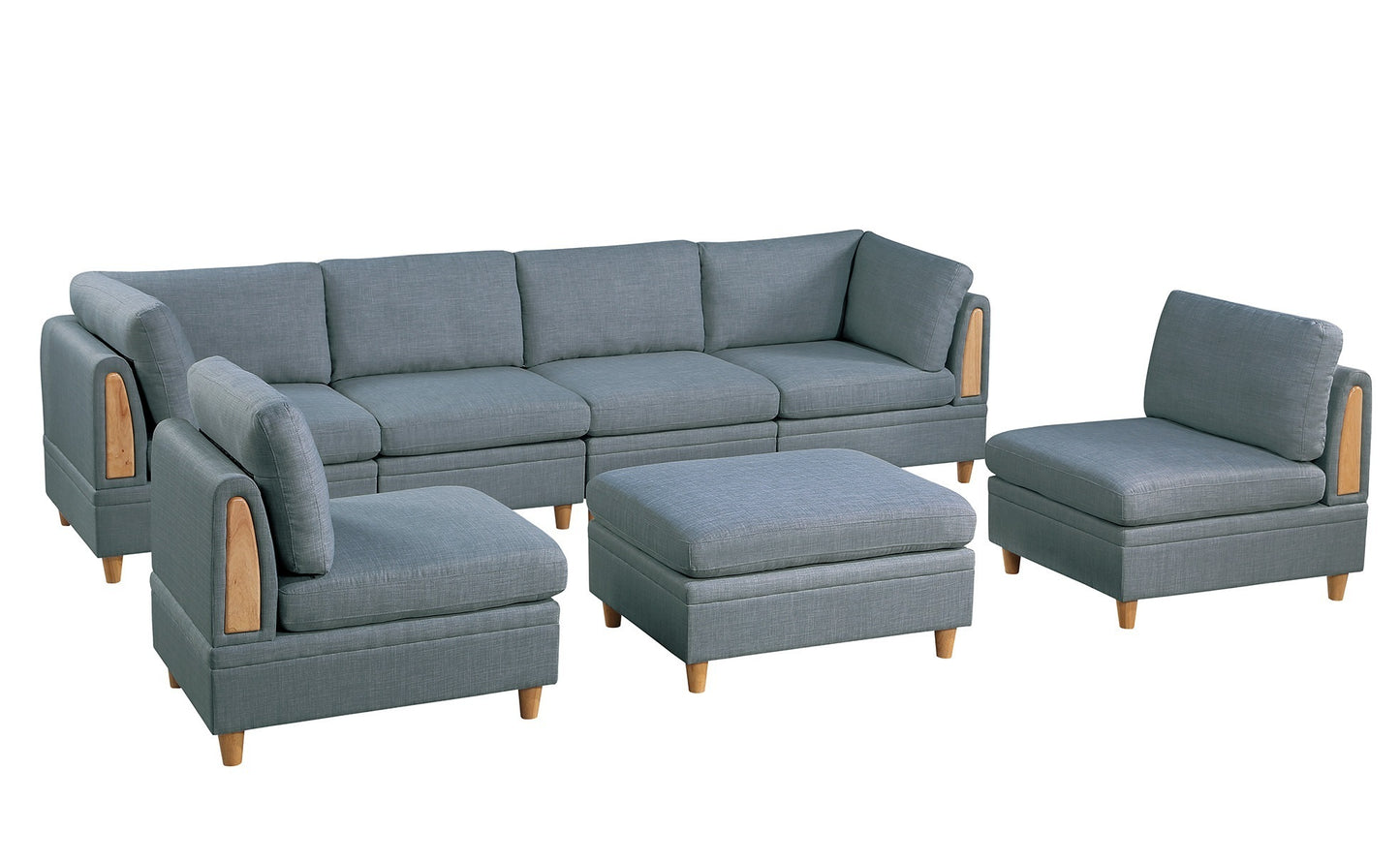 Wooden Legs Ottoman - Grey