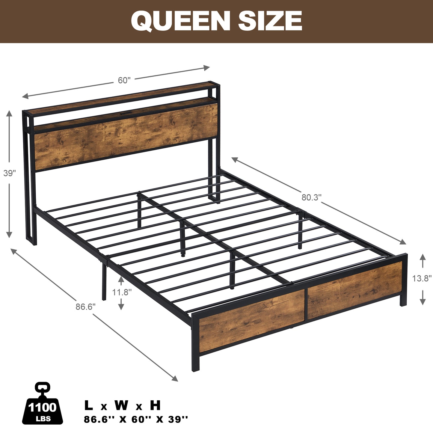 Rustic Glow Queen Bed Frame