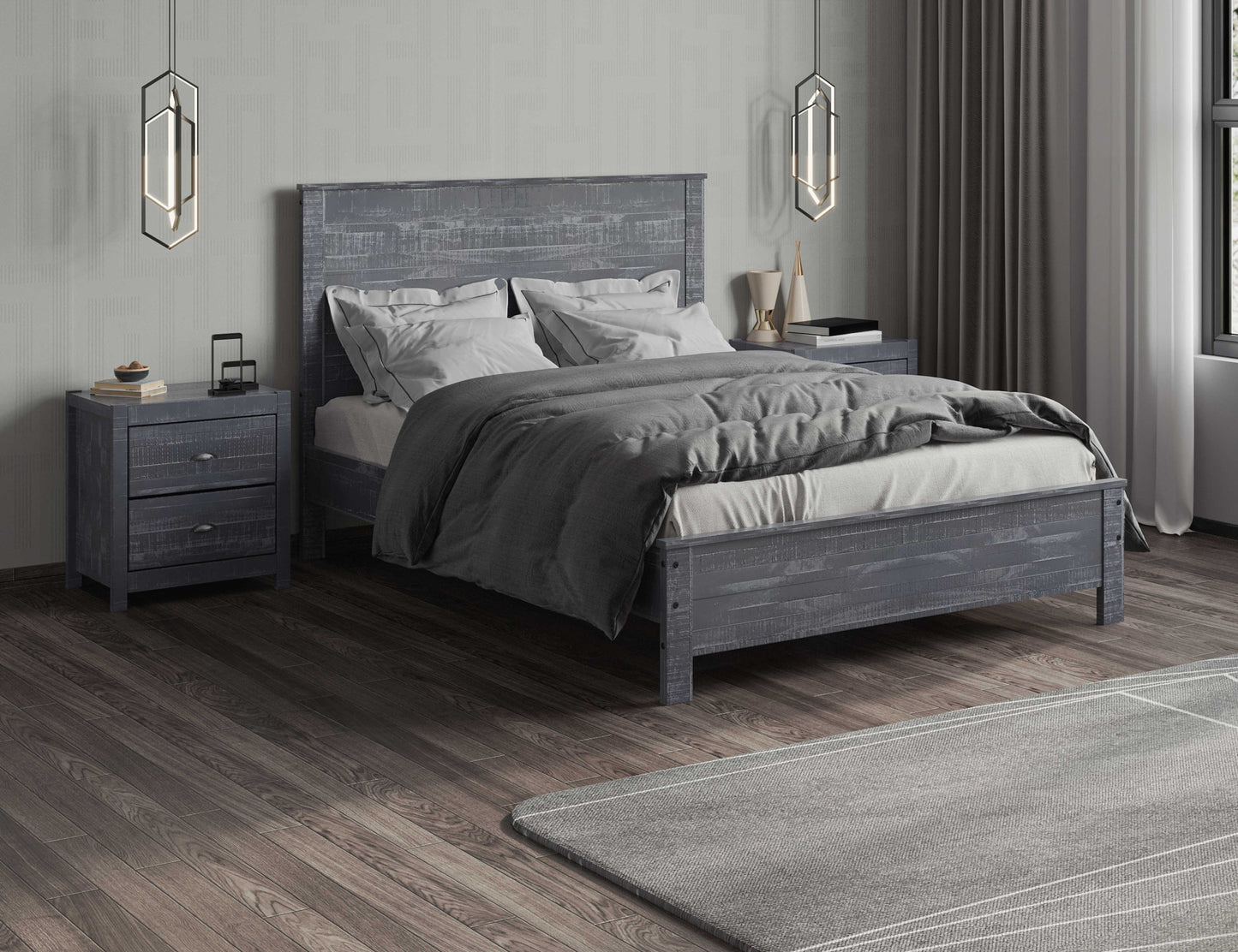 Eco Rustic Grey Wood Bed