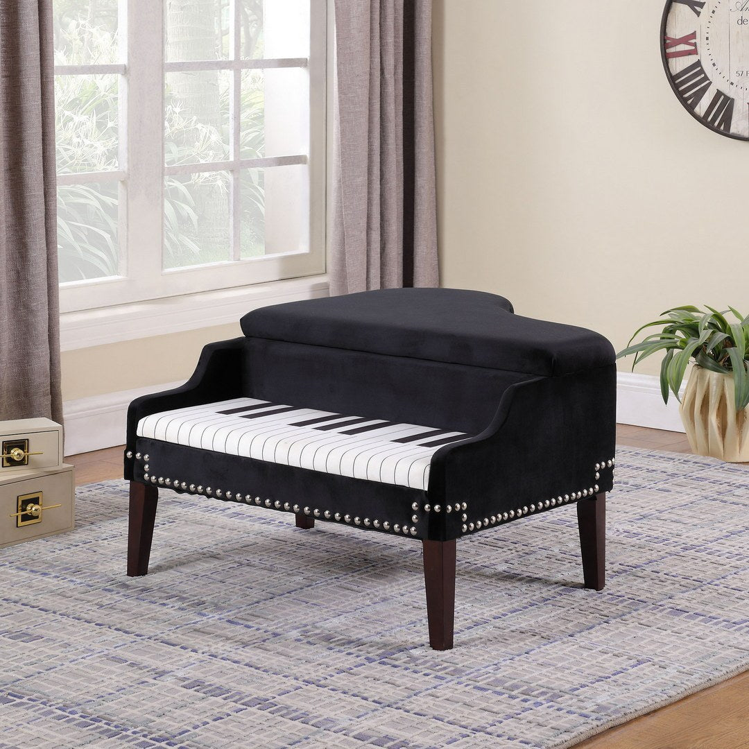 Piano Silver Nailheads Storage Ottoman - Navy Blue