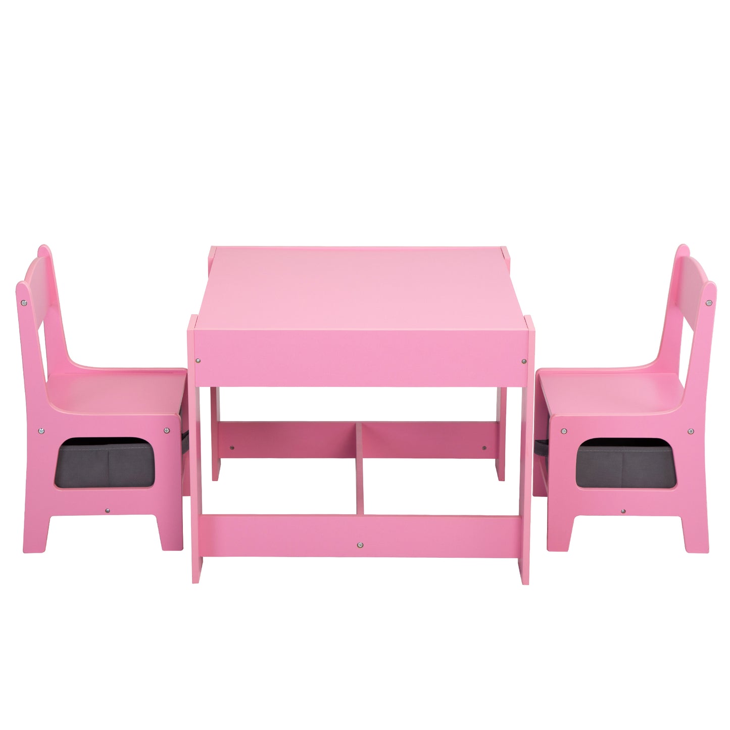 3-in-1 Kids Wood Table and 2 Chairs - Pink