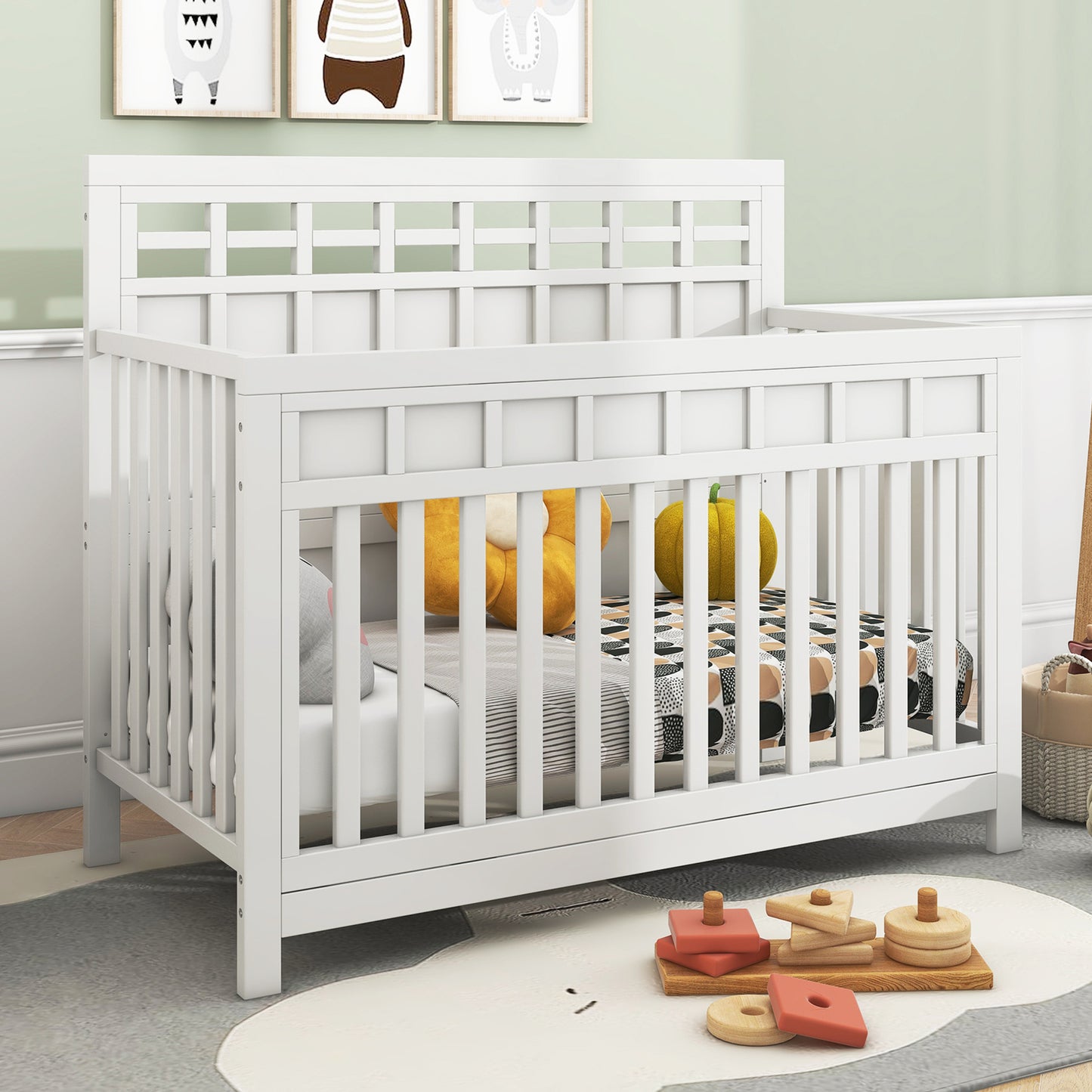 Baby Safe Crib Pine Solid Wood Non-Toxic - White