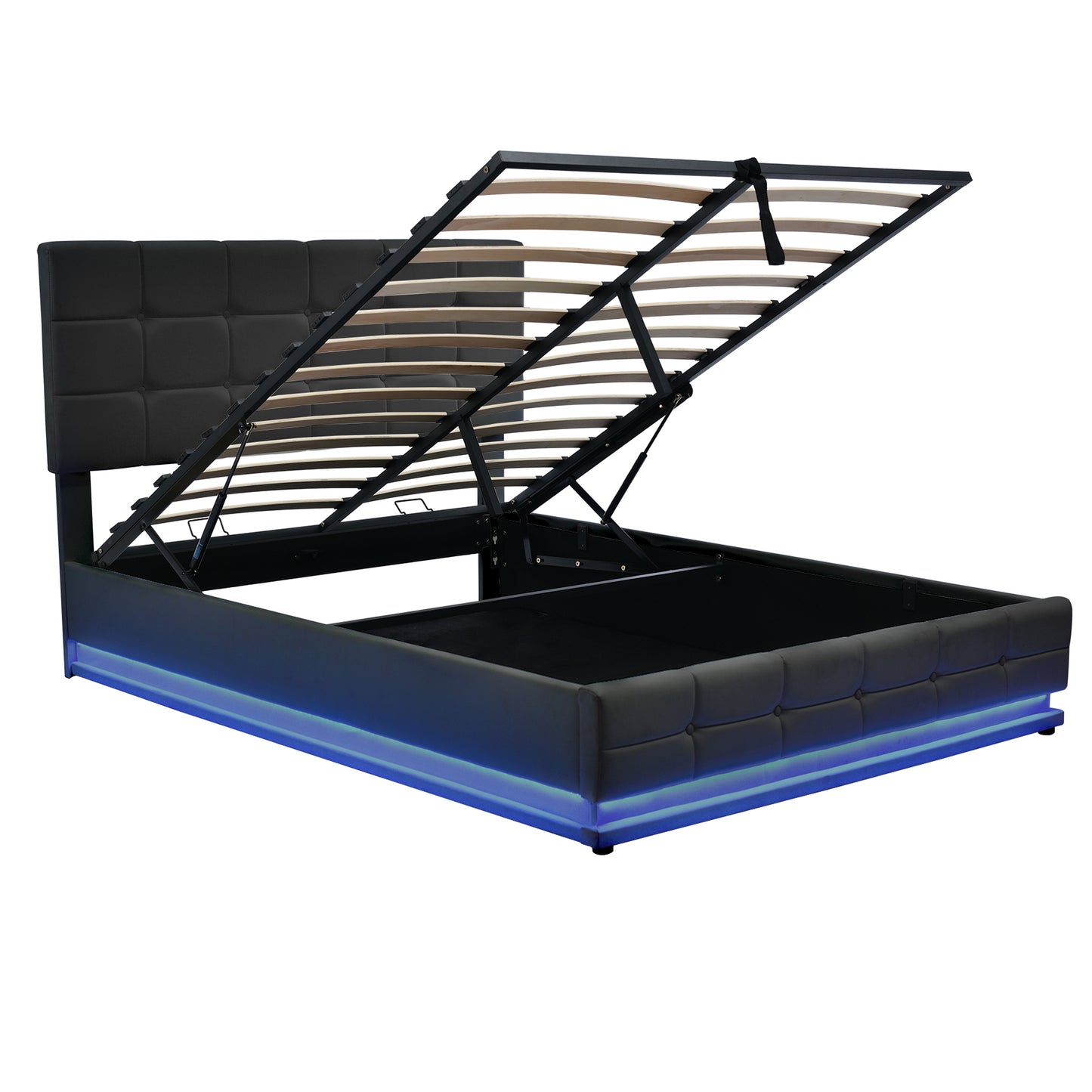 Luxury Dream Queen Bed with Smart Storage and LED Illumination - Black