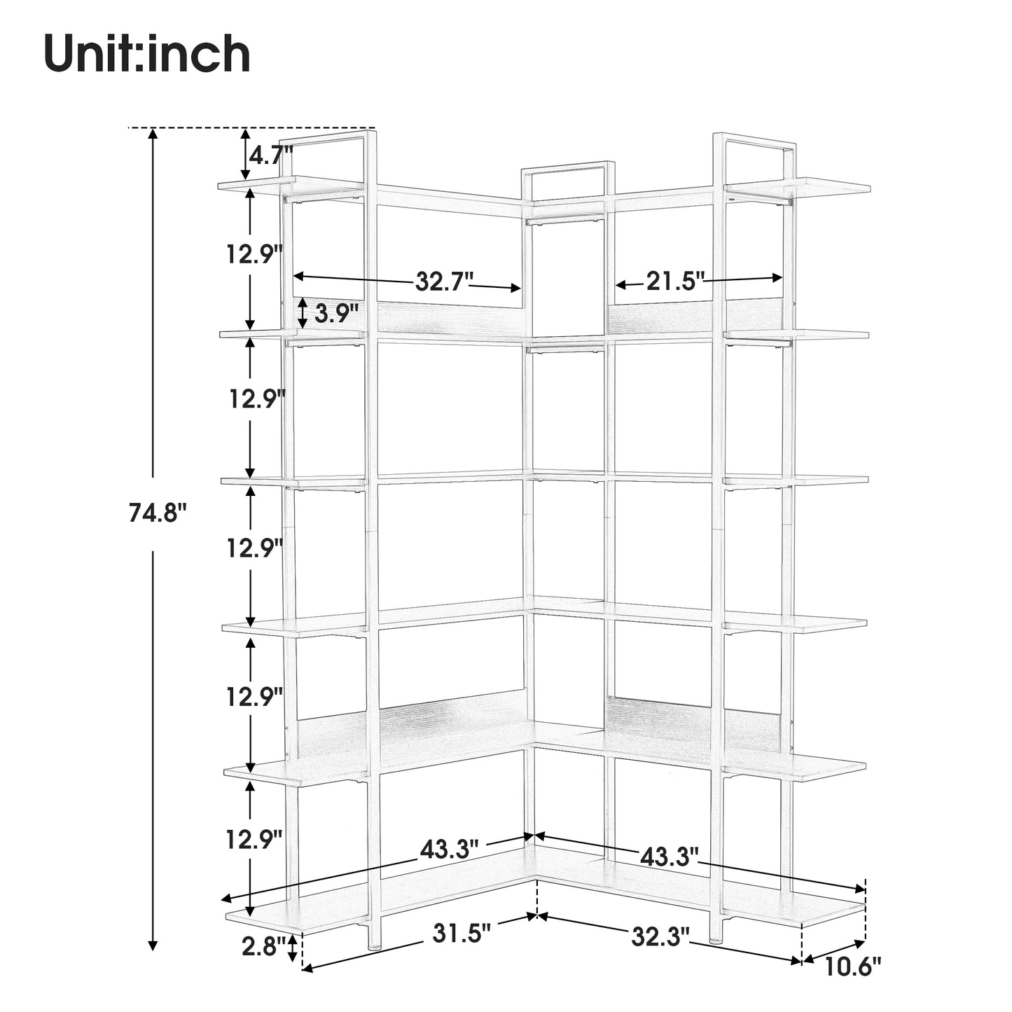 Stainless Steel Frame Corner 6-tier Shelves - Black