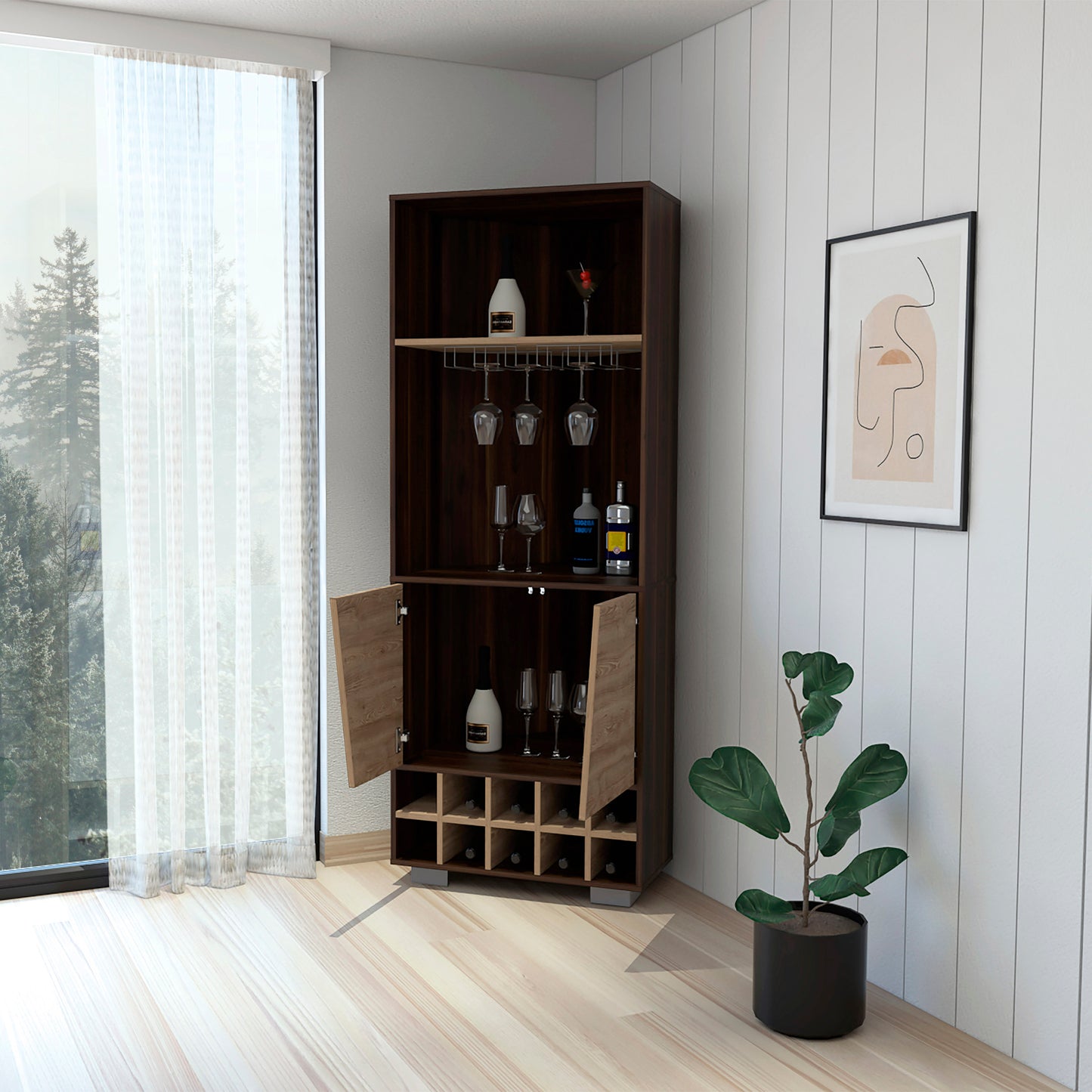 Corner Oak Bar Cabinet