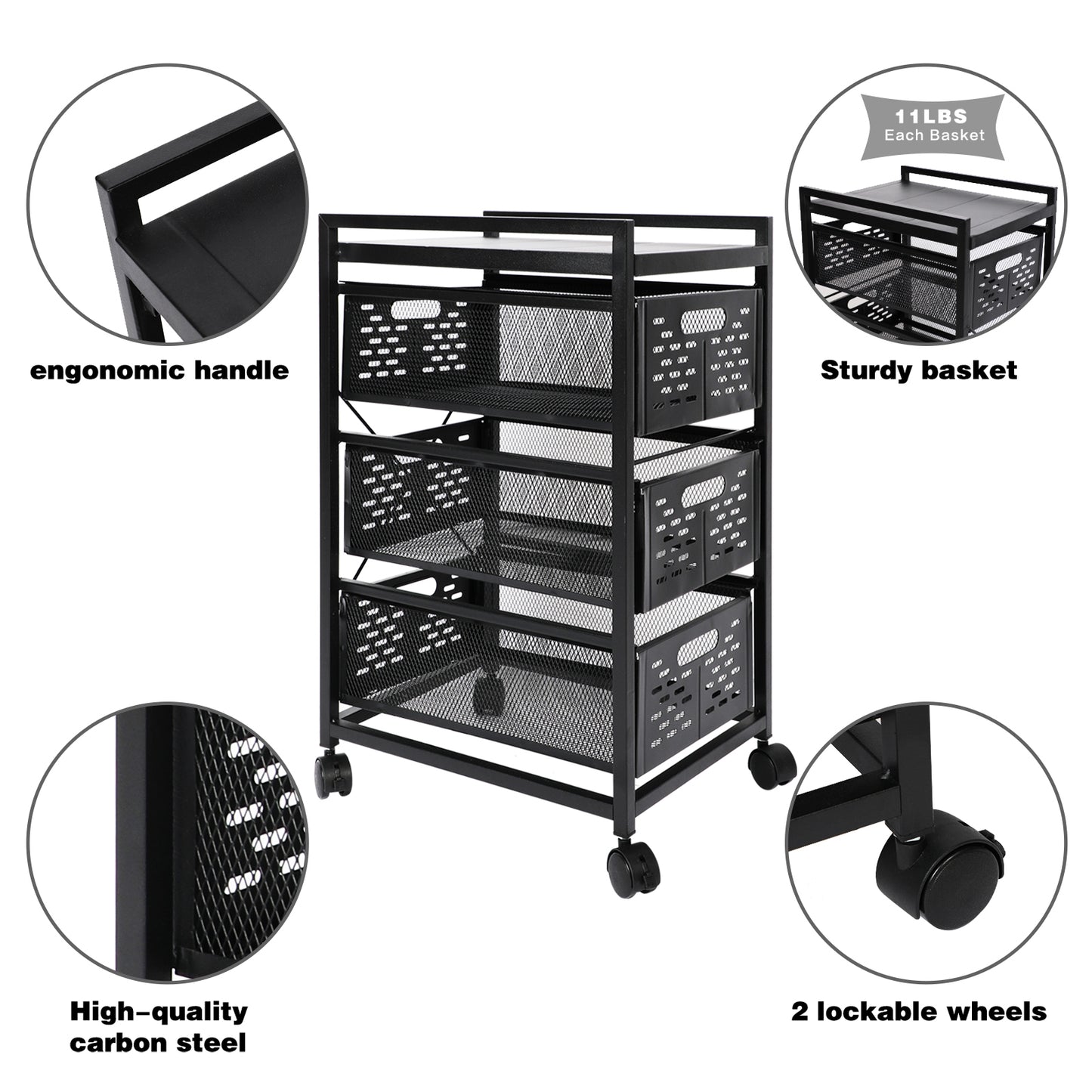 Mesh Steel Office File Cabinet - Black
