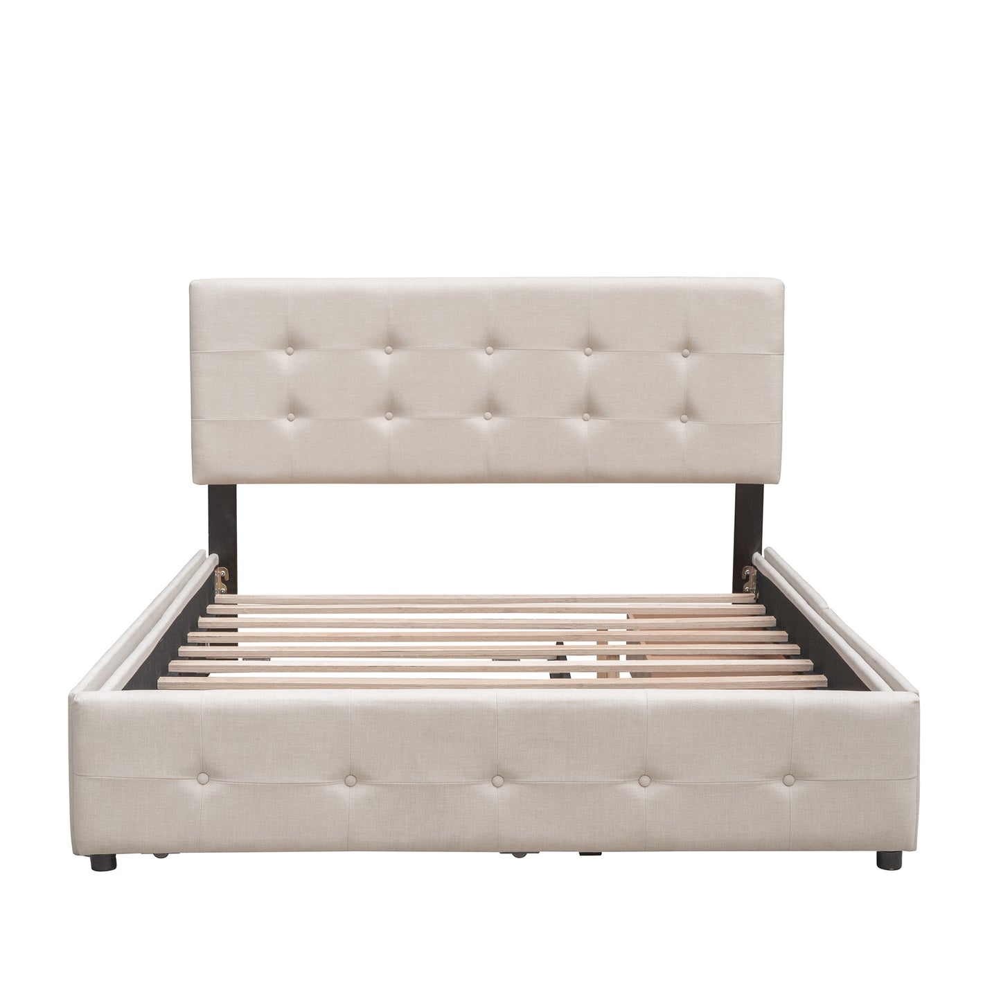 Draco Queen Size Platform Bed with 2 Drawers - Beige