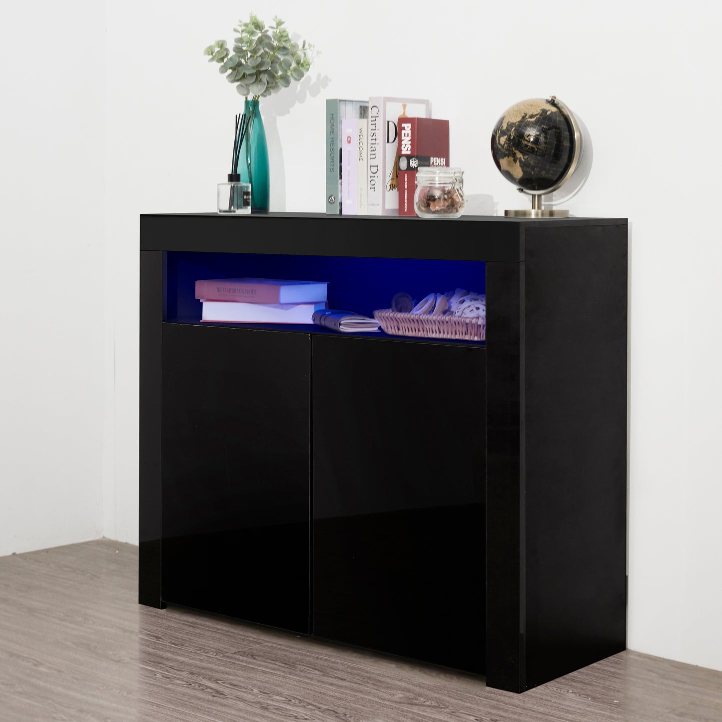 Glossy Glow Sideboard: Modern Storage Cabinet with LED Light
