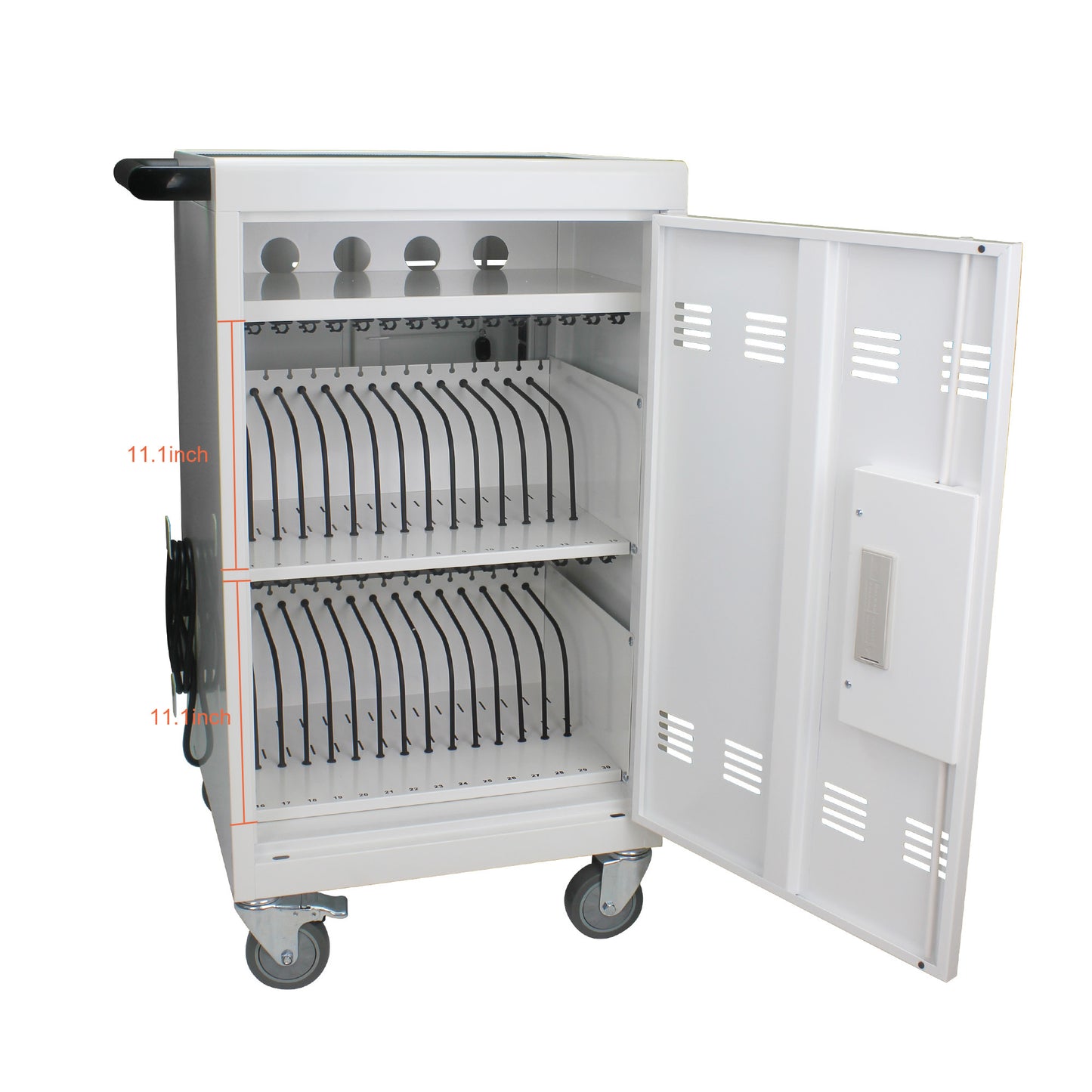 Mobile Charging Cart and Cabinet With Combination Lock - White