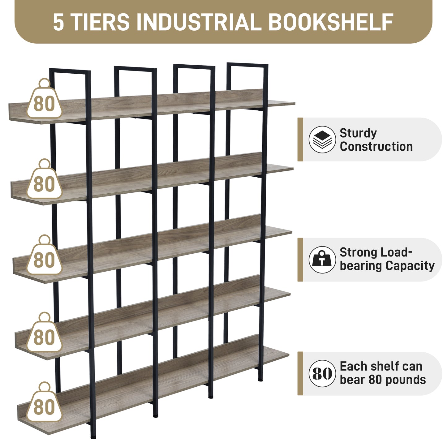 Vintage Metal Frame Bookshelf - Grey