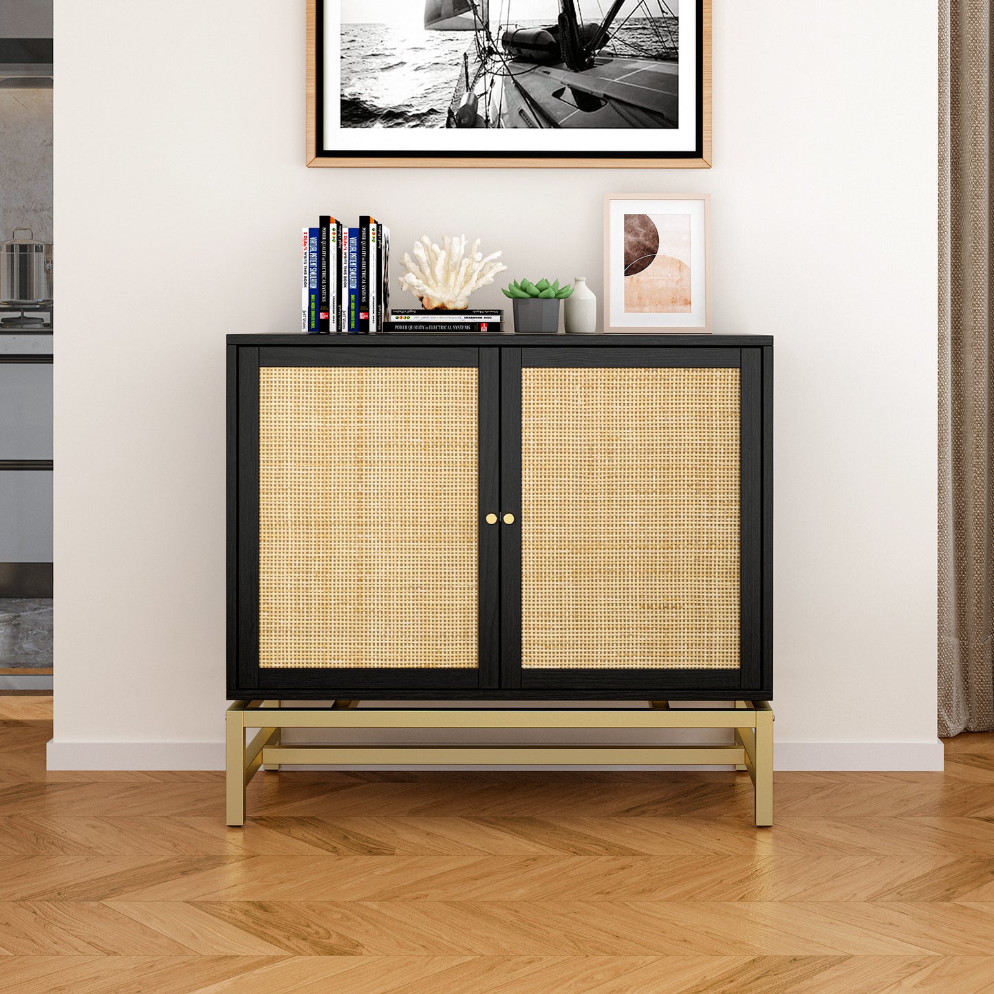 Rattan Black Frame Cabinet