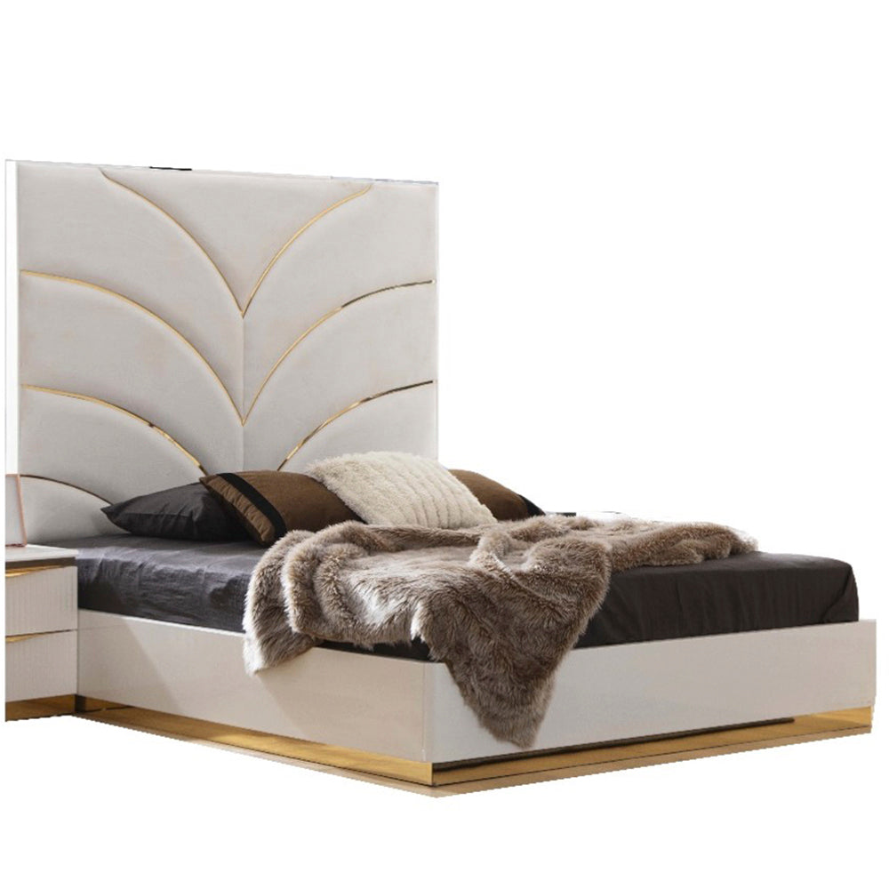 Elegant Dreams Queen Size Ivory Wood Upholstered Bed