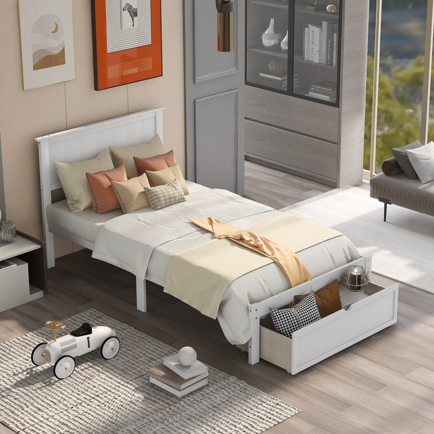 White Haven Twin Platform Bed with Storage Drawer