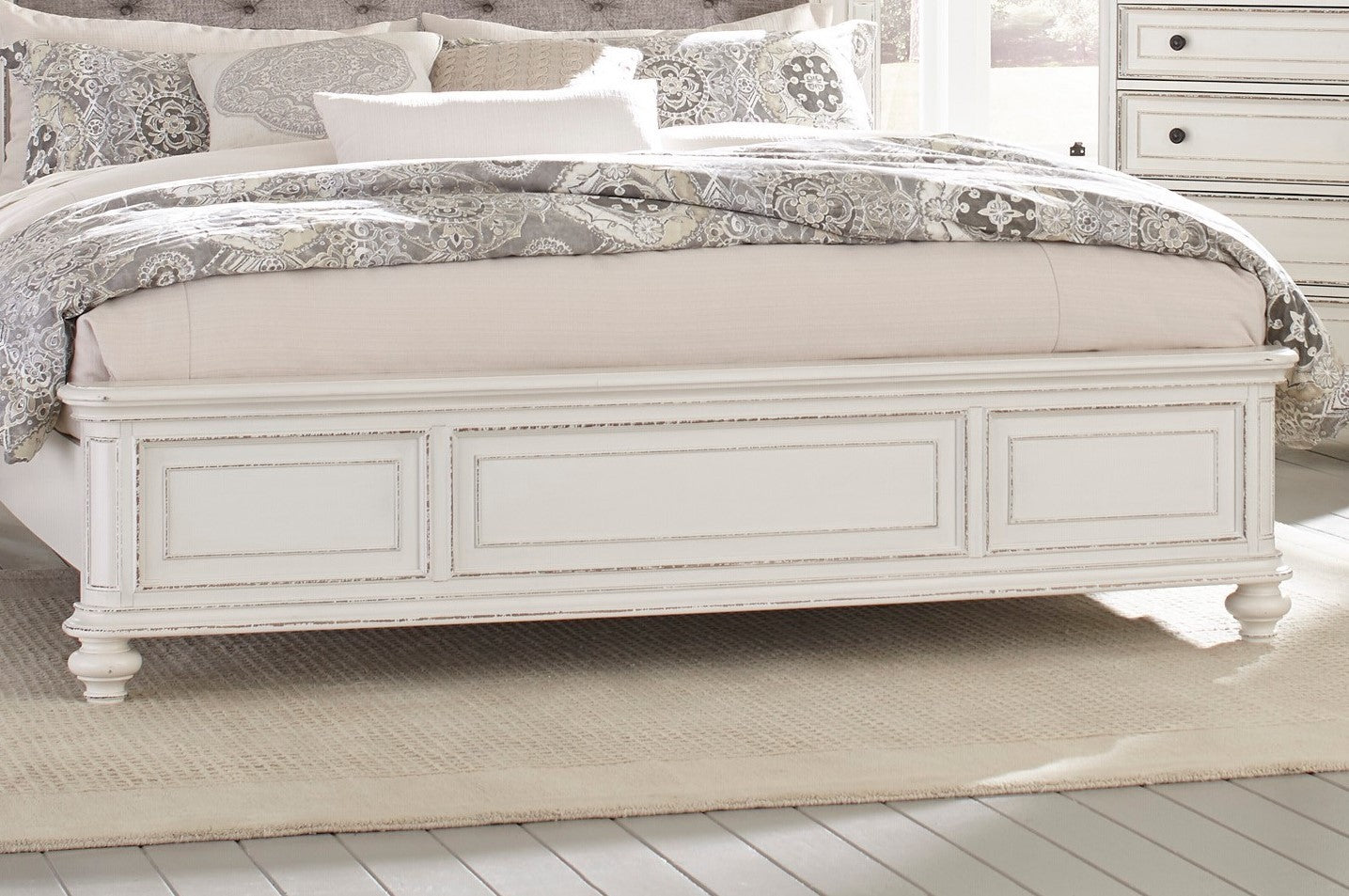 Elegance Restored Antique White Button-Tufted Eastern King Bed