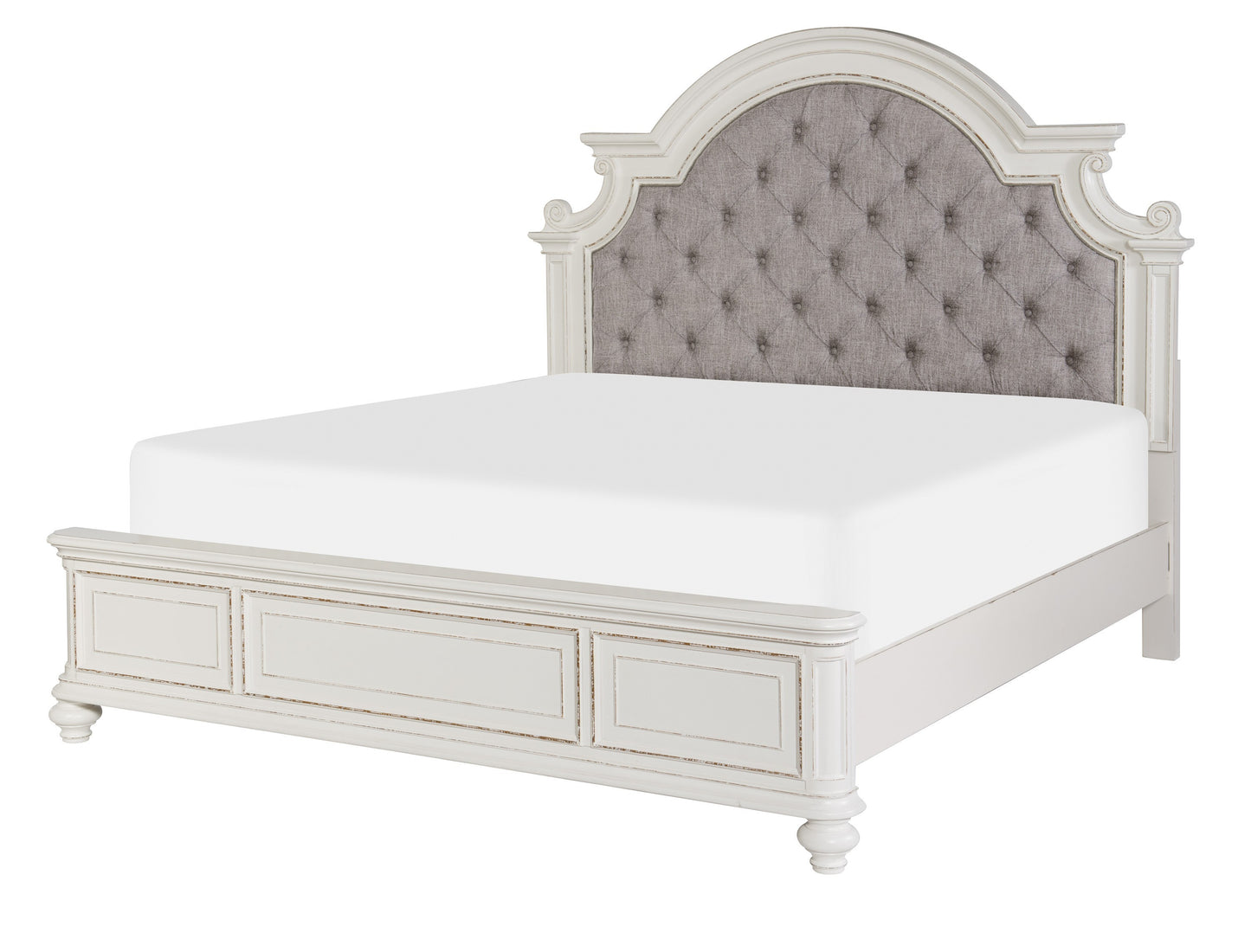 Elegance Restored Antique White Button-Tufted Eastern King Bed