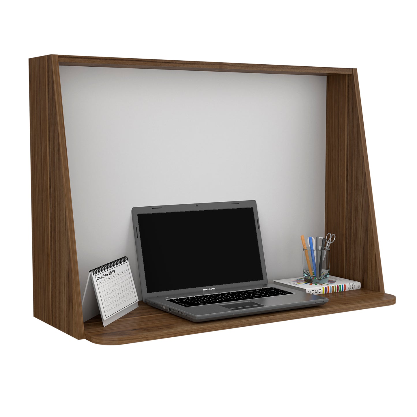 Zambia Wall Desk, Single Shelf - Mahogany / White