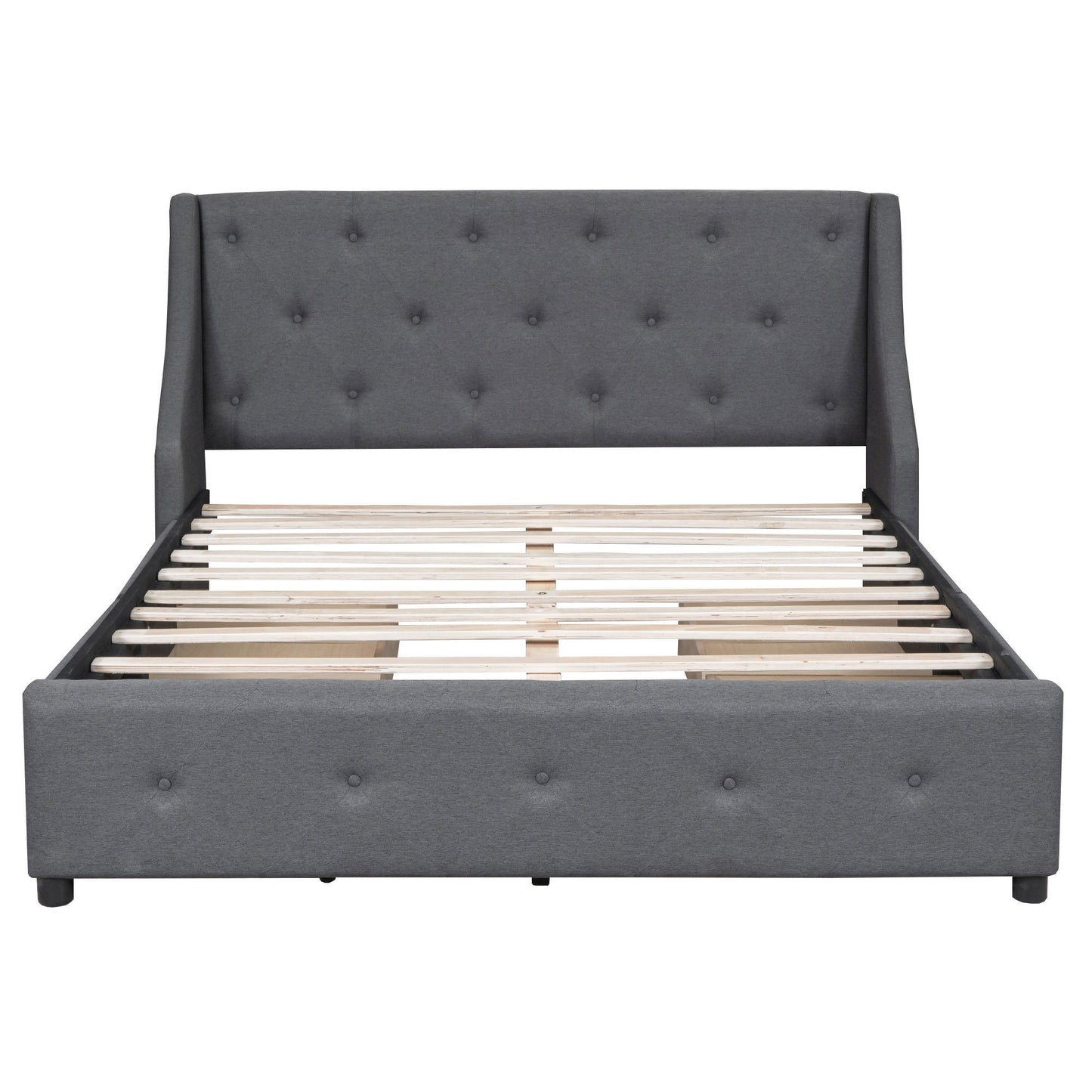 Jamu Queen Size Platform Bed with Wingback Headboard - Gray