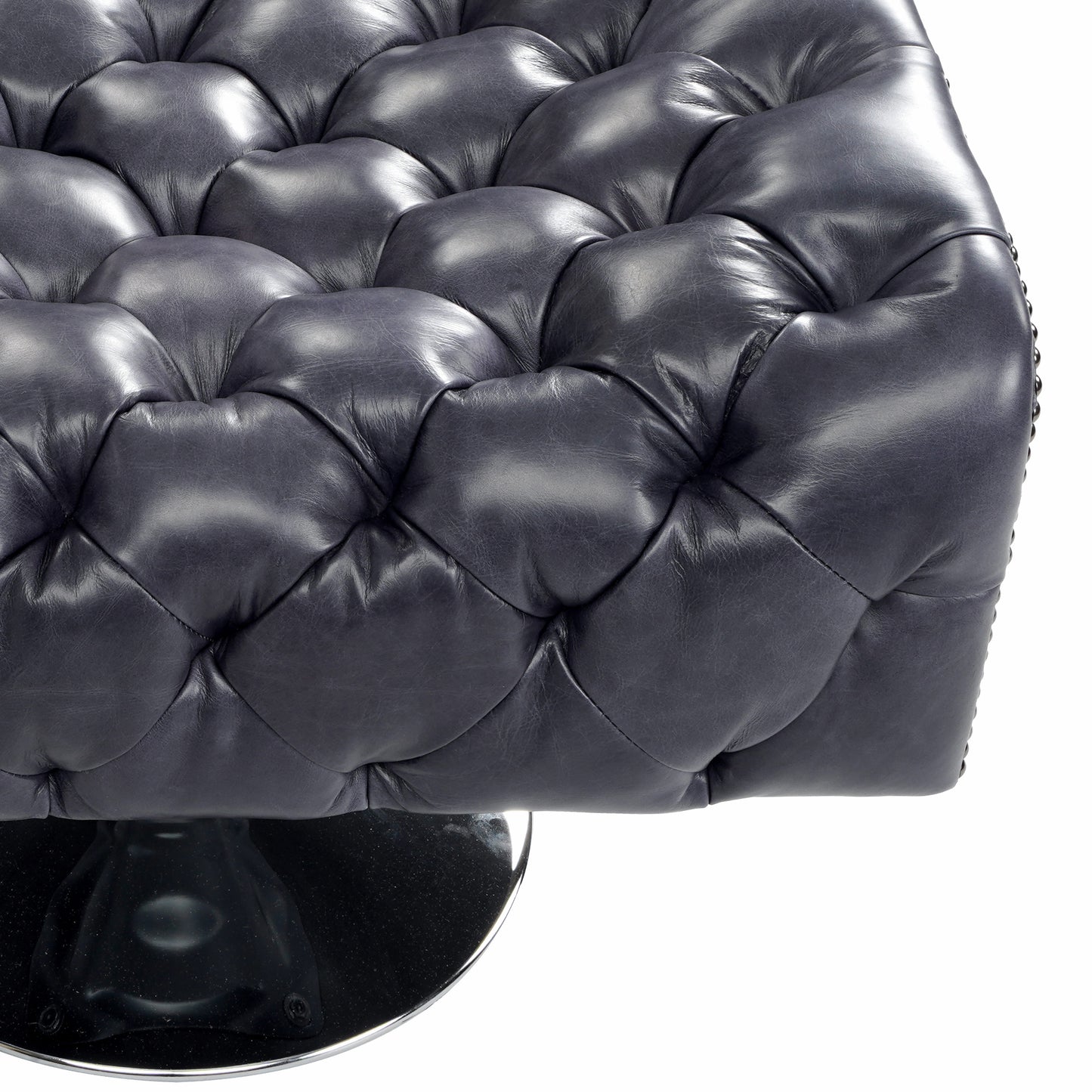 Lance Full Genuine Leather Swivel Ottoman