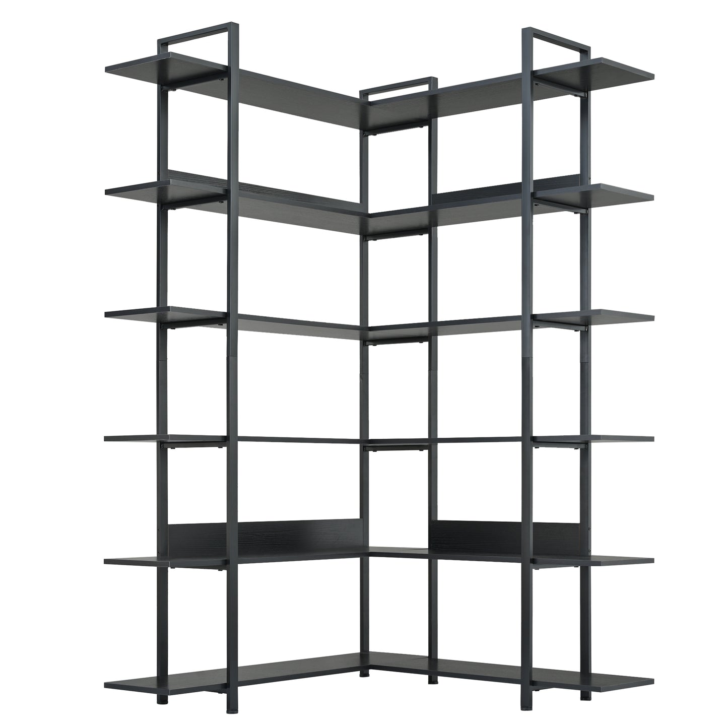 Stainless Steel Frame Corner 6-tier Shelves - Black