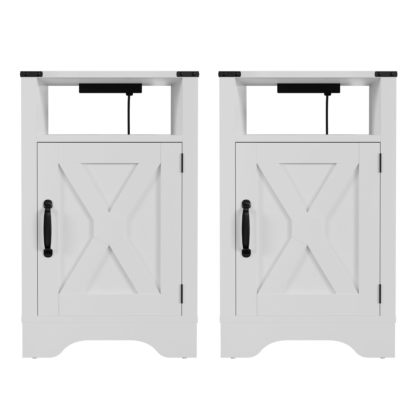 X Wooden Nightstand with Electrical Outlets Charging Station (2 Sets) - White