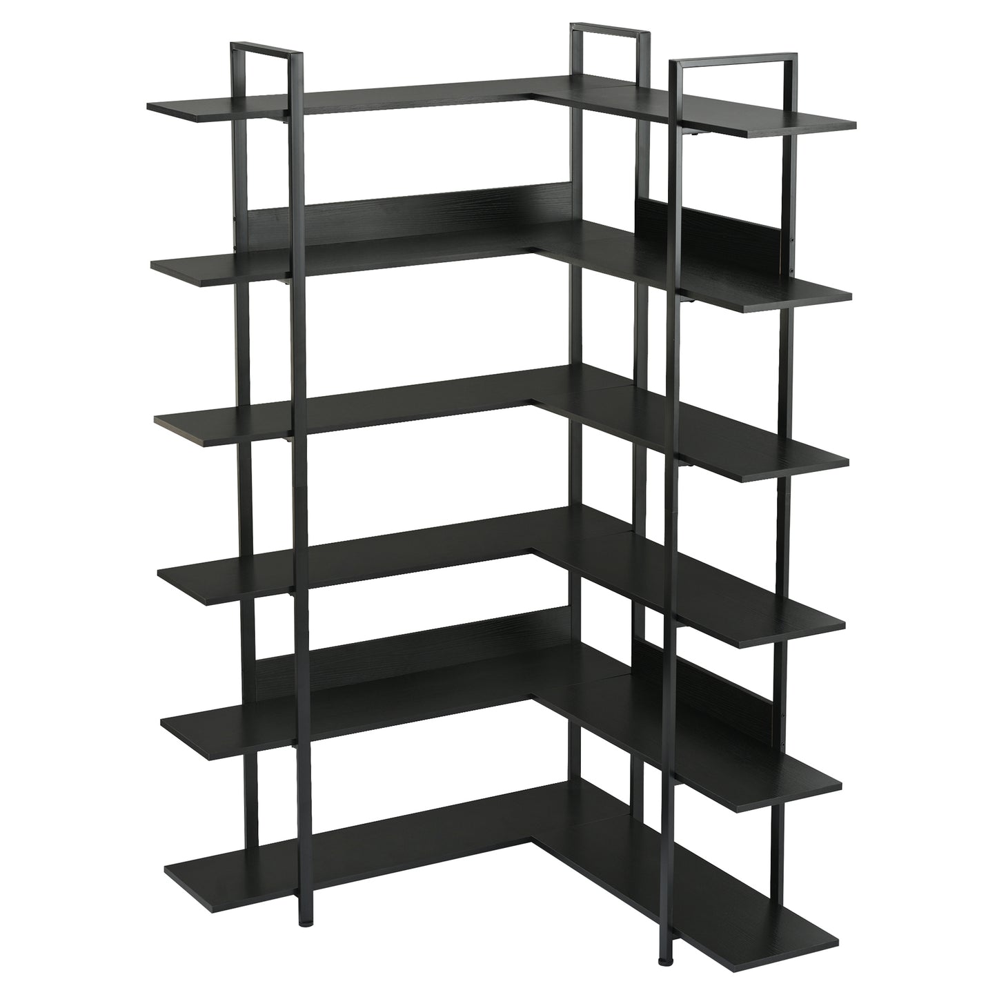 Stainless Steel Frame Corner 6-tier Shelves - Black