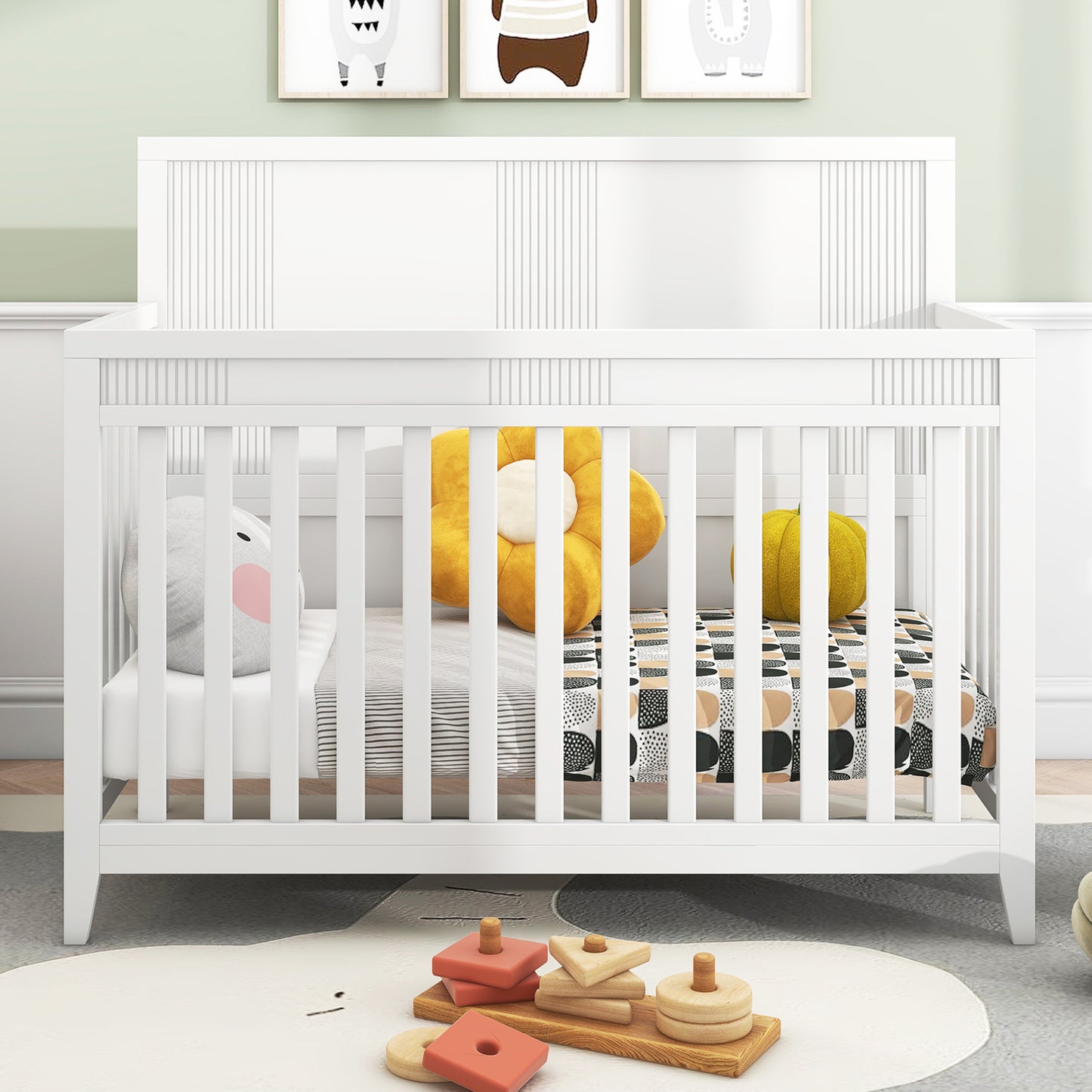 Clean Line Baby Crib Pine Solid Wood Non-Toxic - White