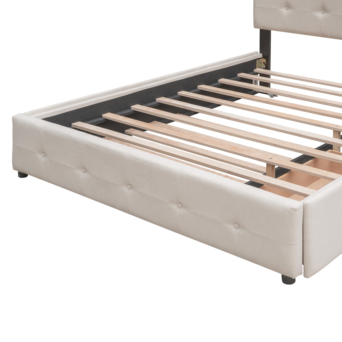 Draco Queen Size Platform Bed with 2 Drawers - Beige