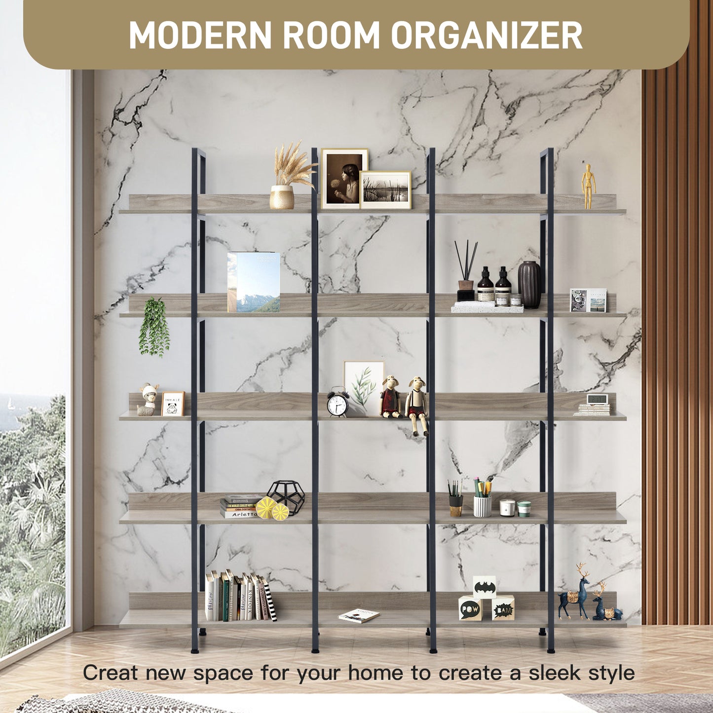 Vintage Metal Frame Bookshelf - Grey