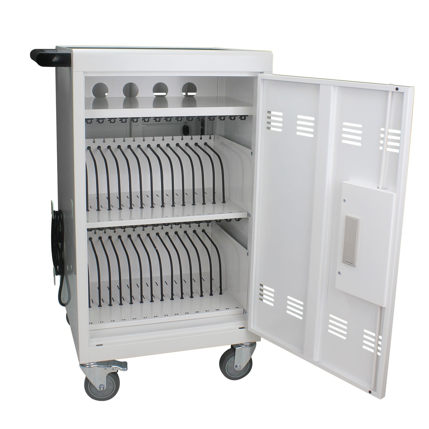 Mobile Charging Cart and Cabinet With Combination Lock - White