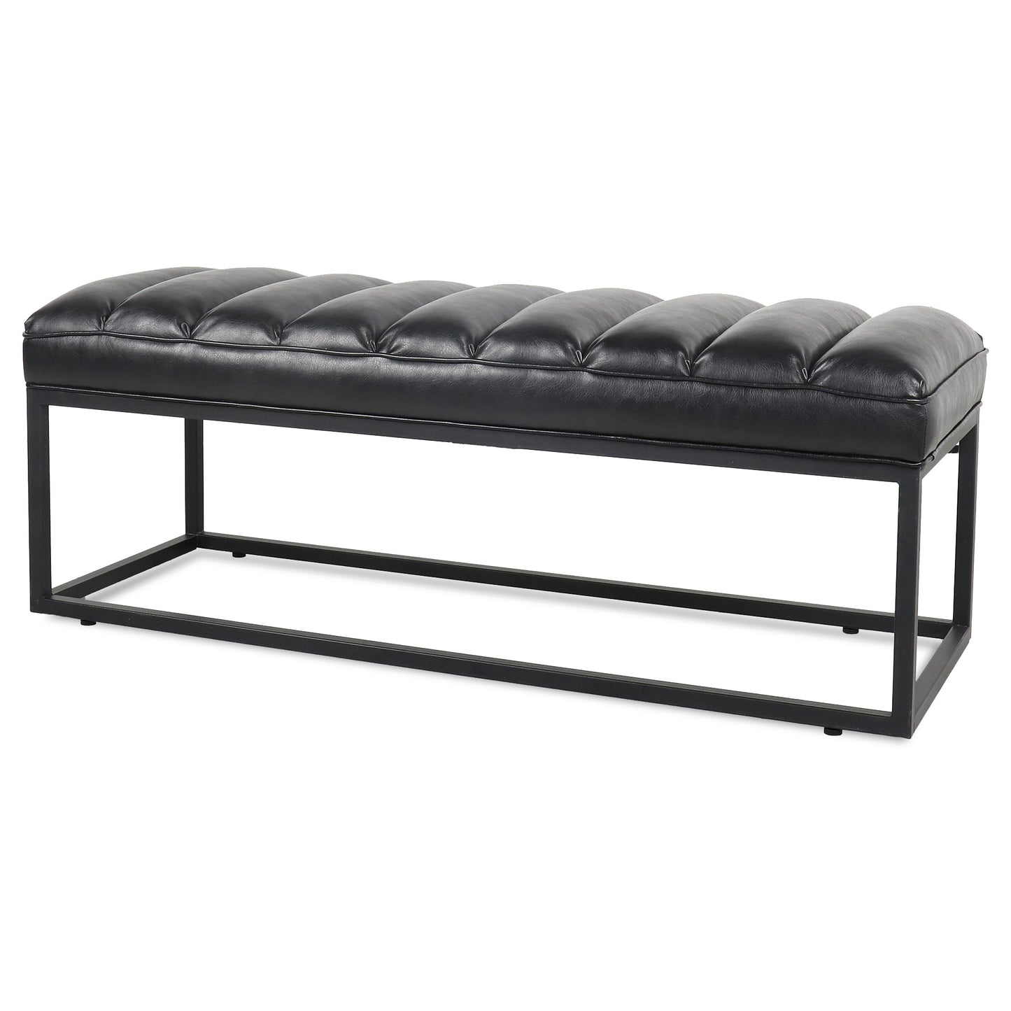 Metal Base Upholstered Bench - Black