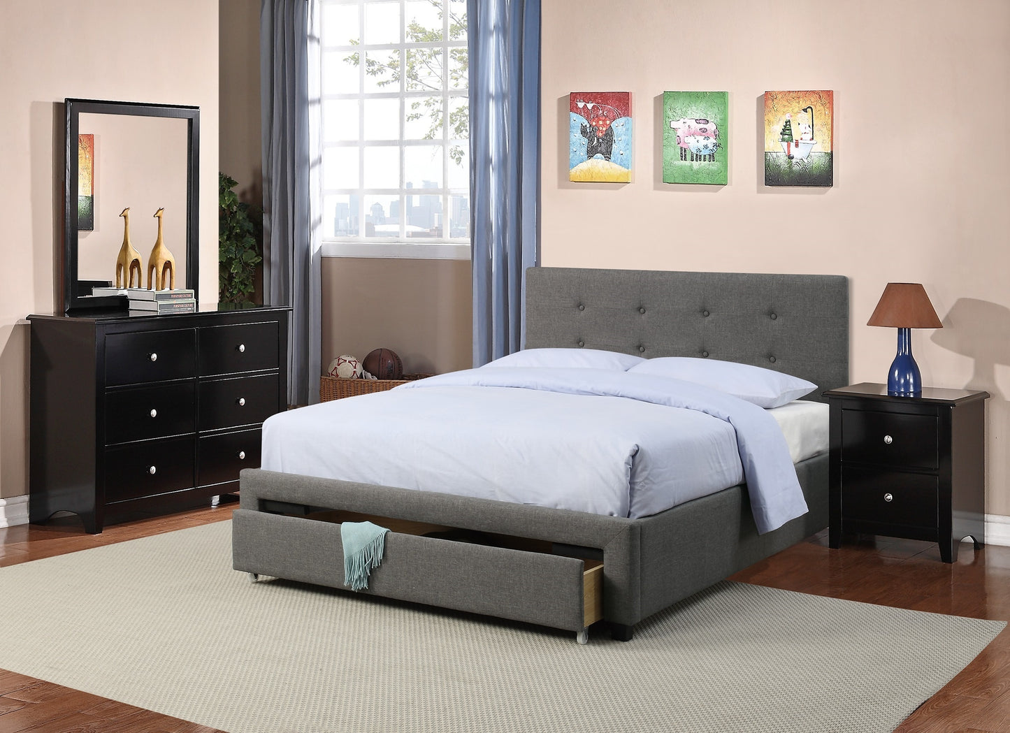 Elegant Dreams Queen Bed with Tufted Headboard and Storage
