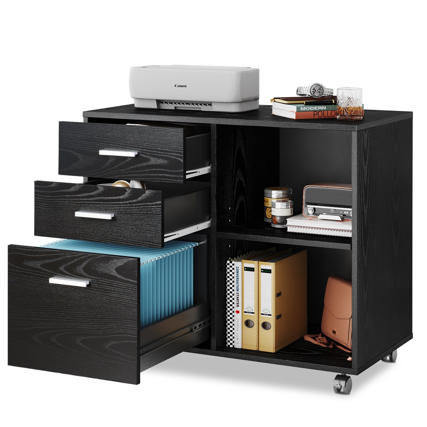 Mobile File Cabinet With Wheels - Black