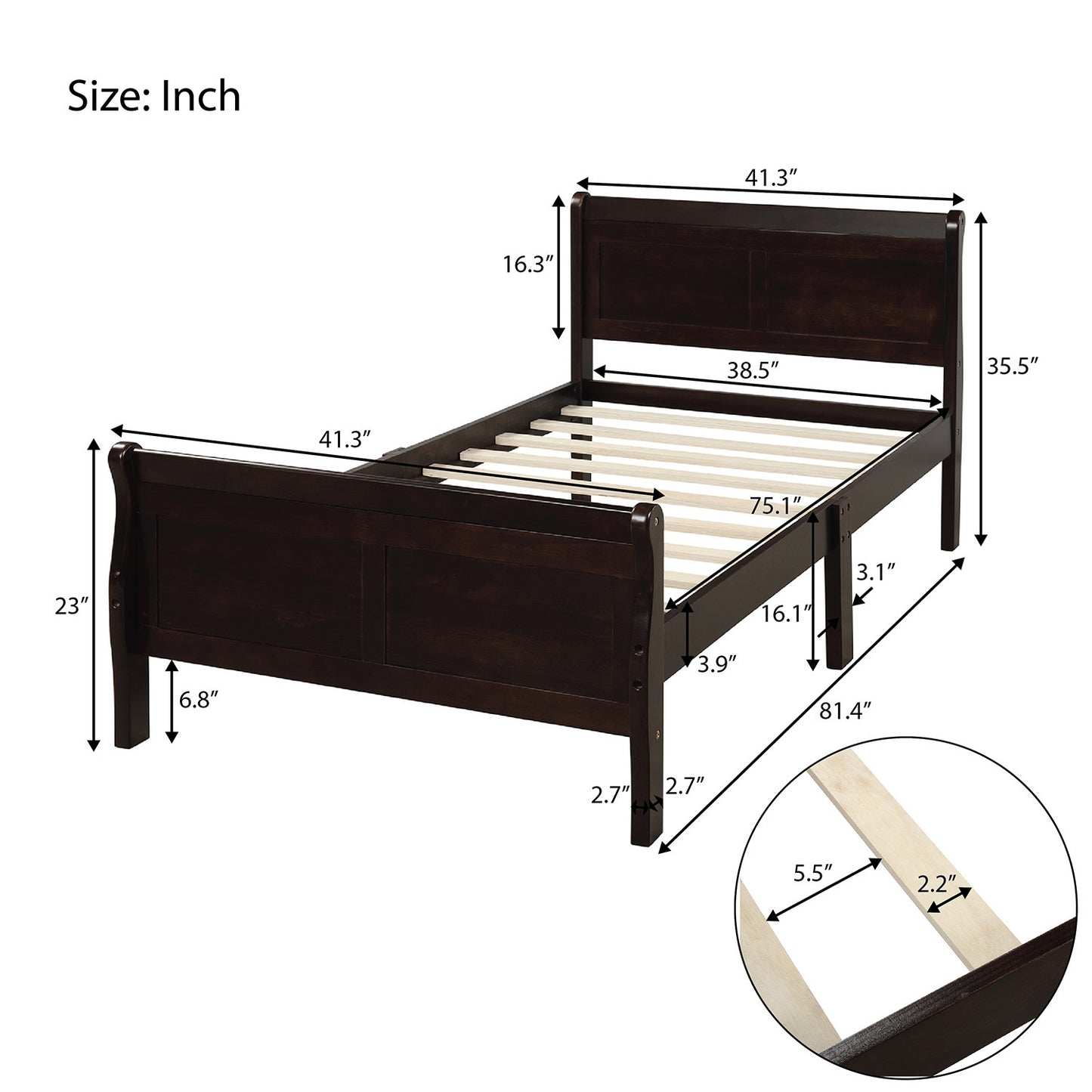 Urban Fusion Twin Size Wood Platform Bed - Espresso