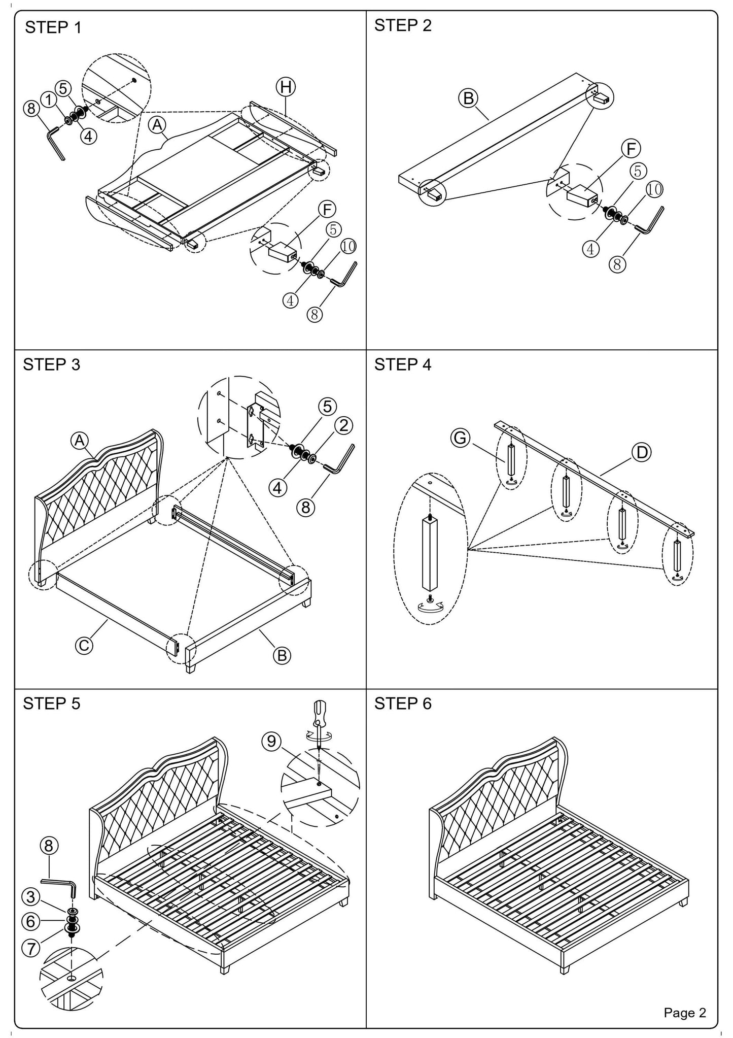 Dexter Wingback Design Queen Size Bed - Black