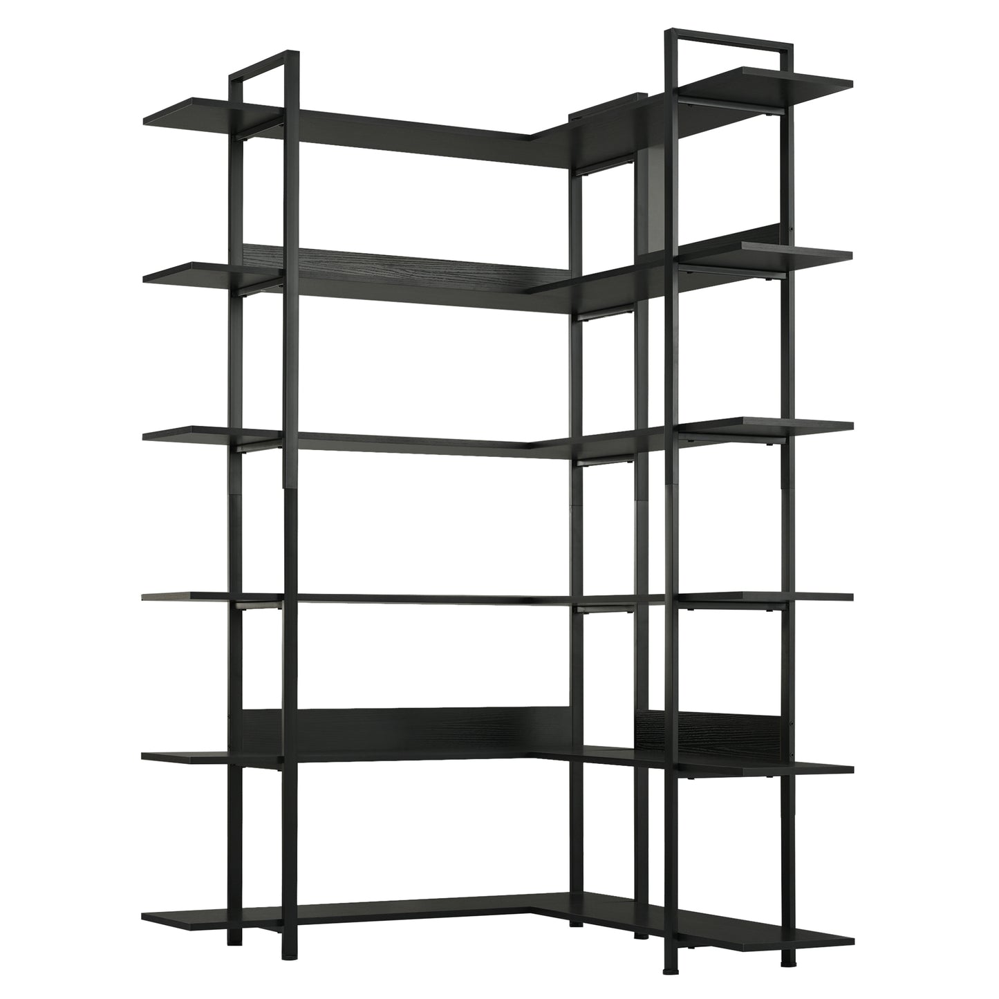 Stainless Steel Frame Corner 6-tier Shelves - Black