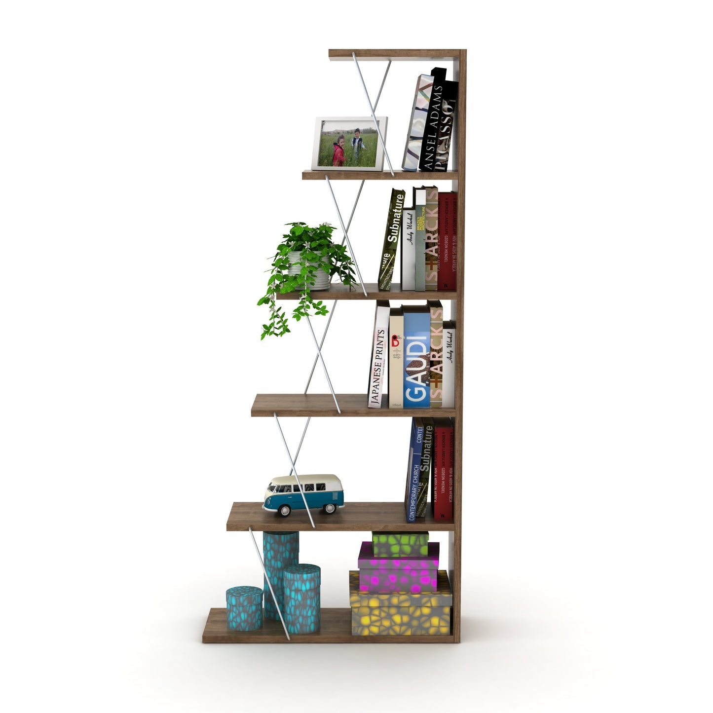 Modern Space-Saver Ladder Bookshelf Organizer - Walnut