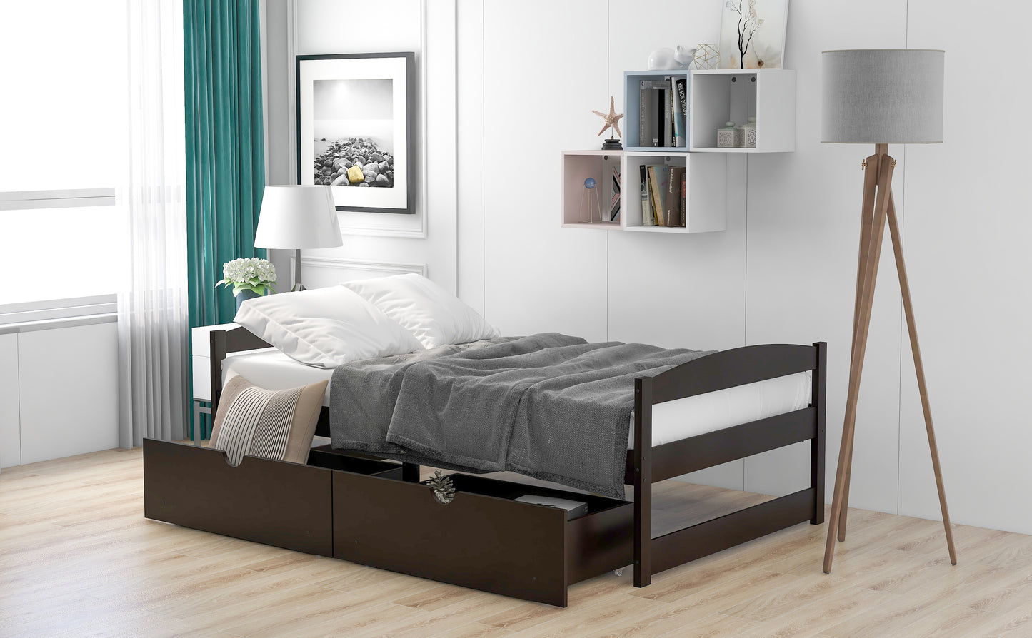 Espresso Dream Twin Platform Bed with Dual Drawers