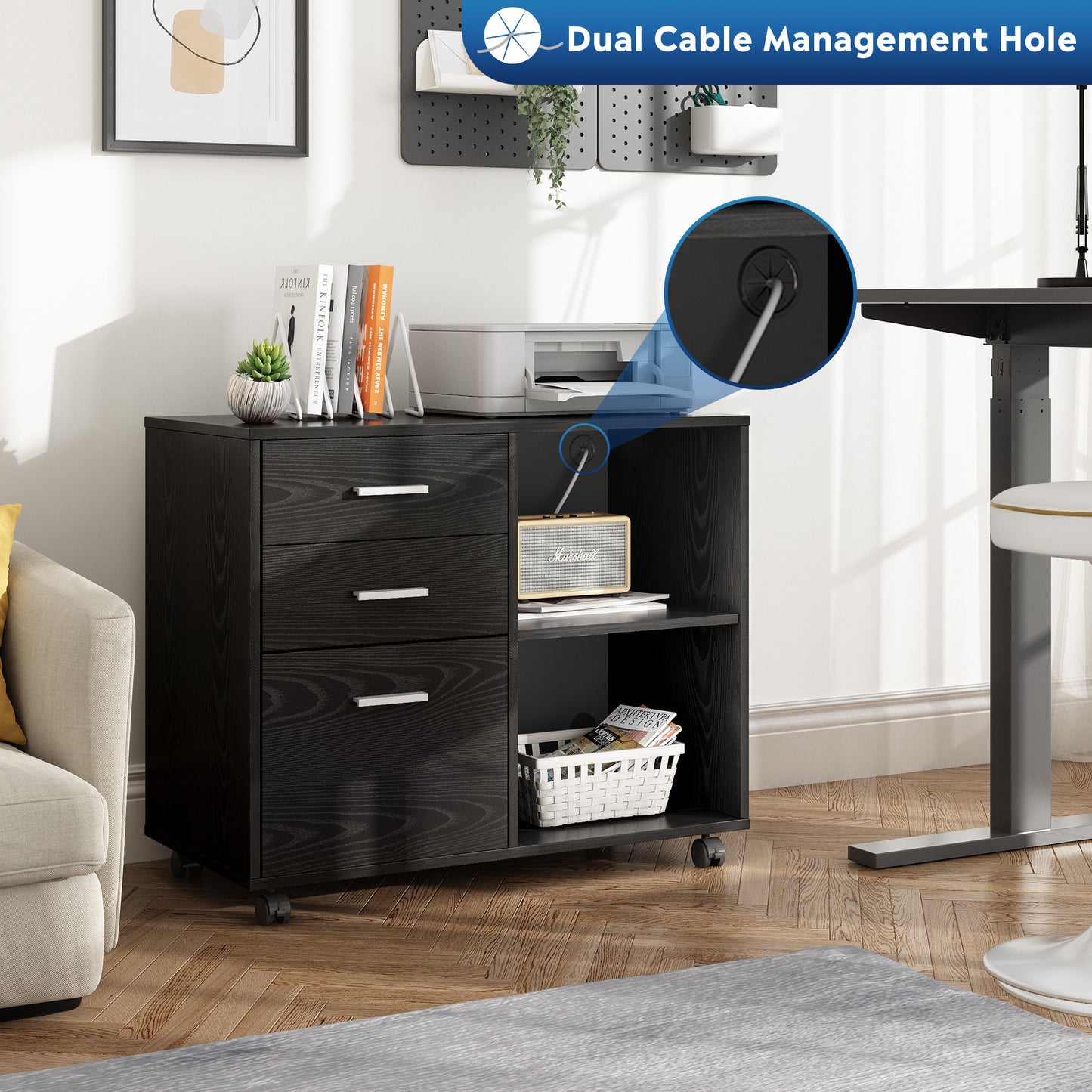 Mobile File Cabinet With Wheels - Black