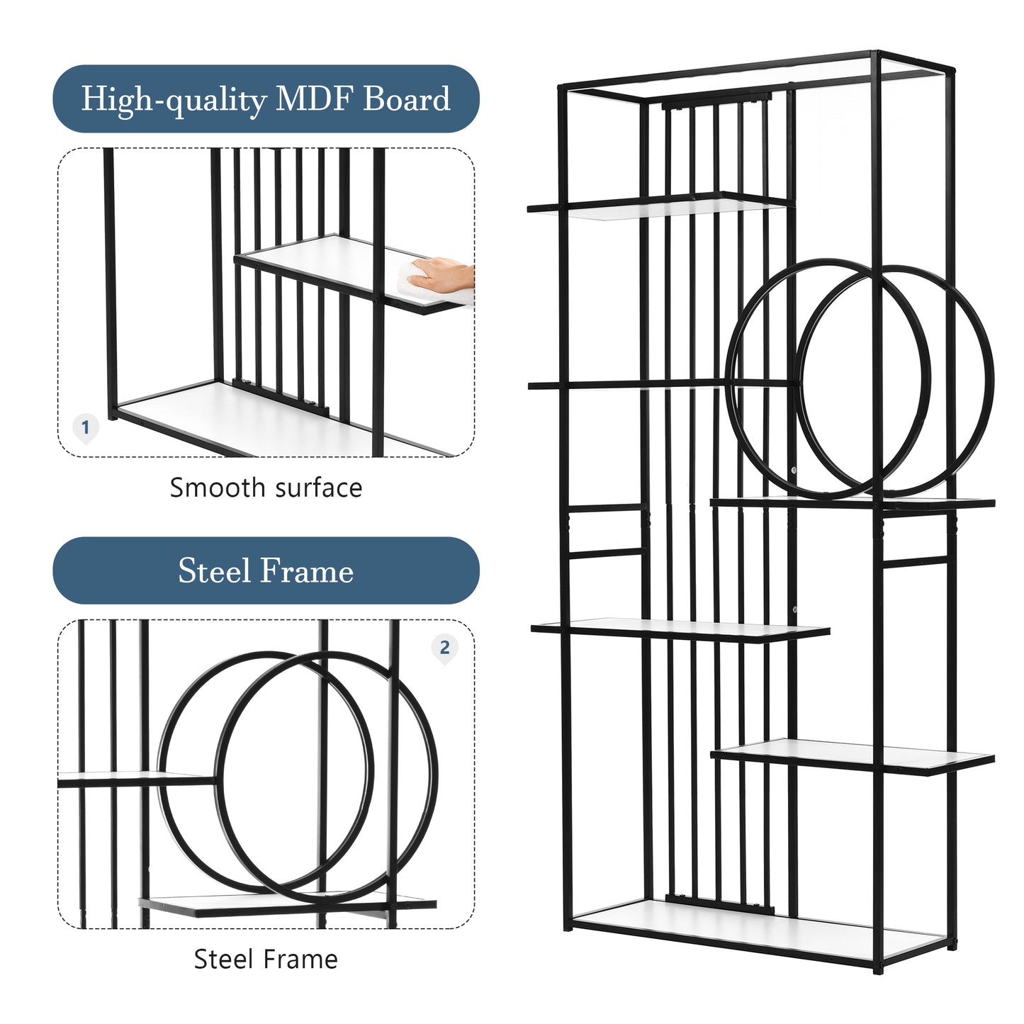 Metal Frame Storage Large Bookshelf Furniture, White