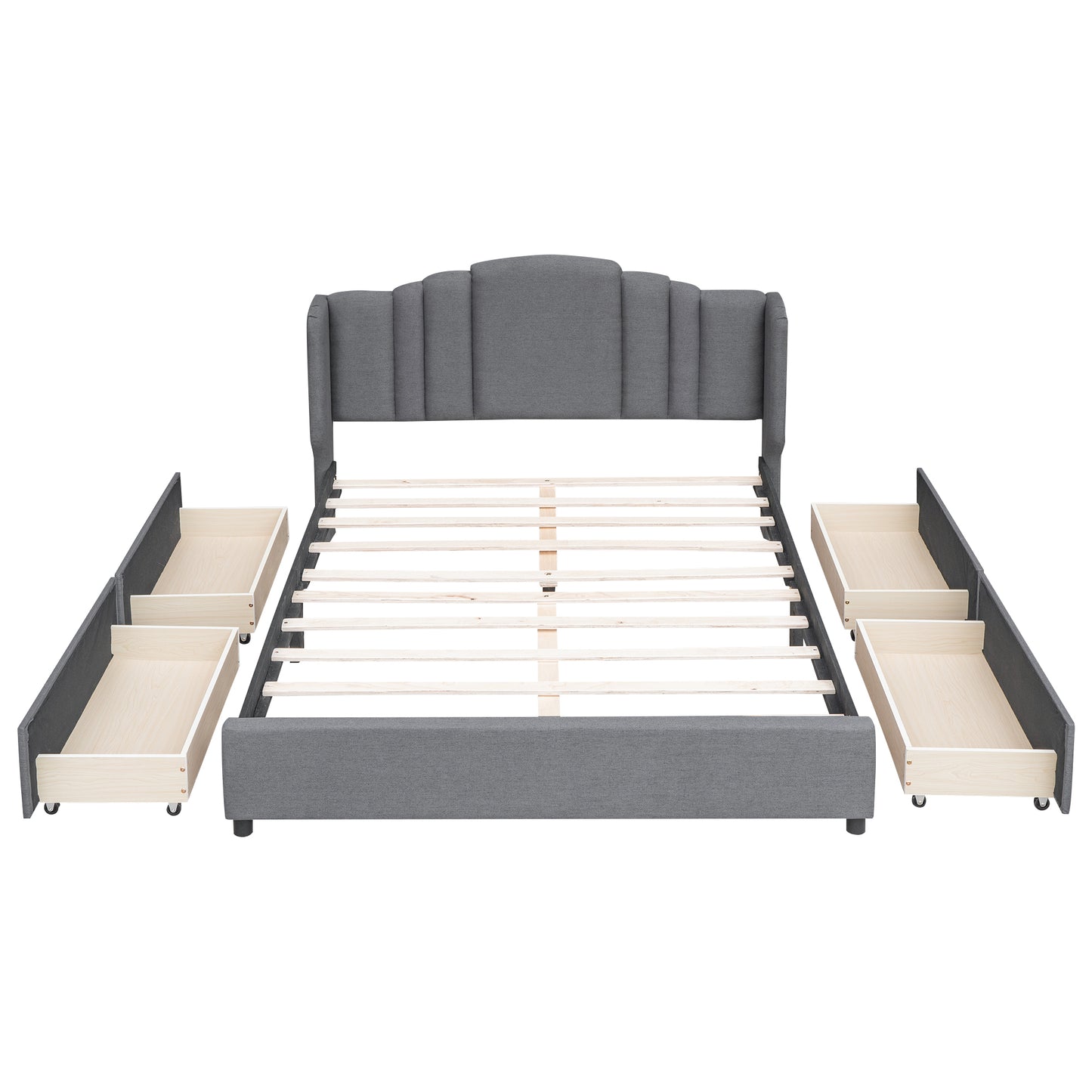 Mali Queen Size Platform Bed with Wingback Headboard - Gray