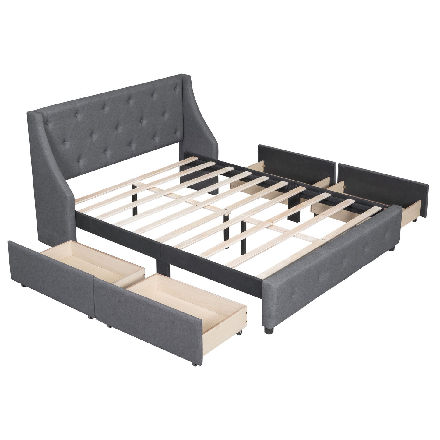 Jamu Queen Size Platform Bed with Wingback Headboard - Gray