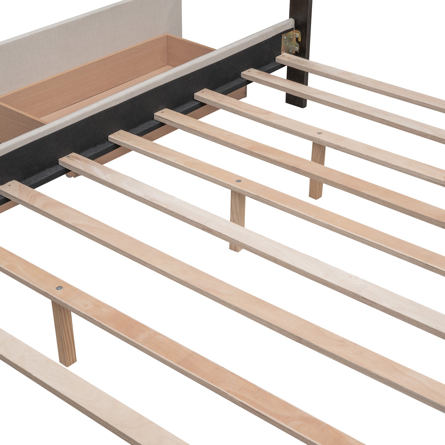 Draco Queen Size Platform Bed with 2 Drawers - Beige