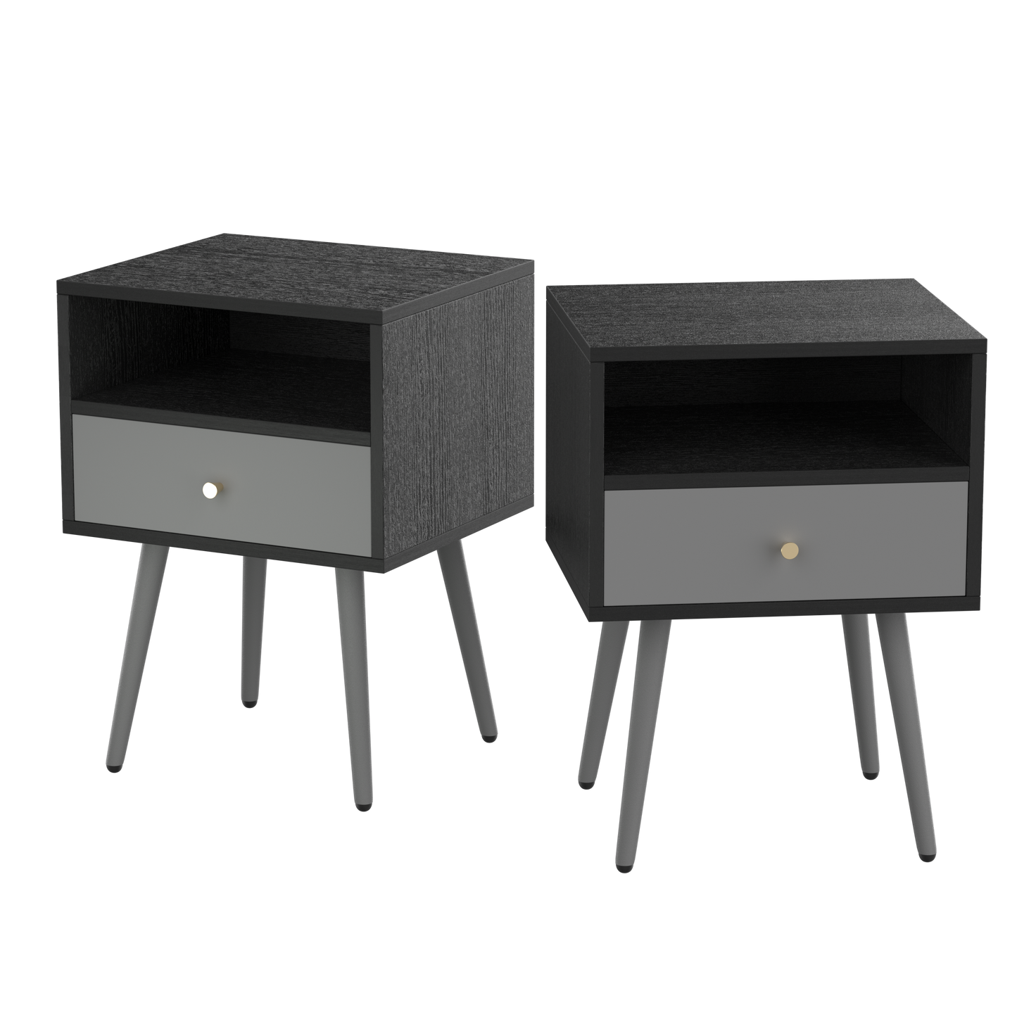 Chic Modern Nightstand with 1 Storage Drawer - (Set of 2) - Dark Gray