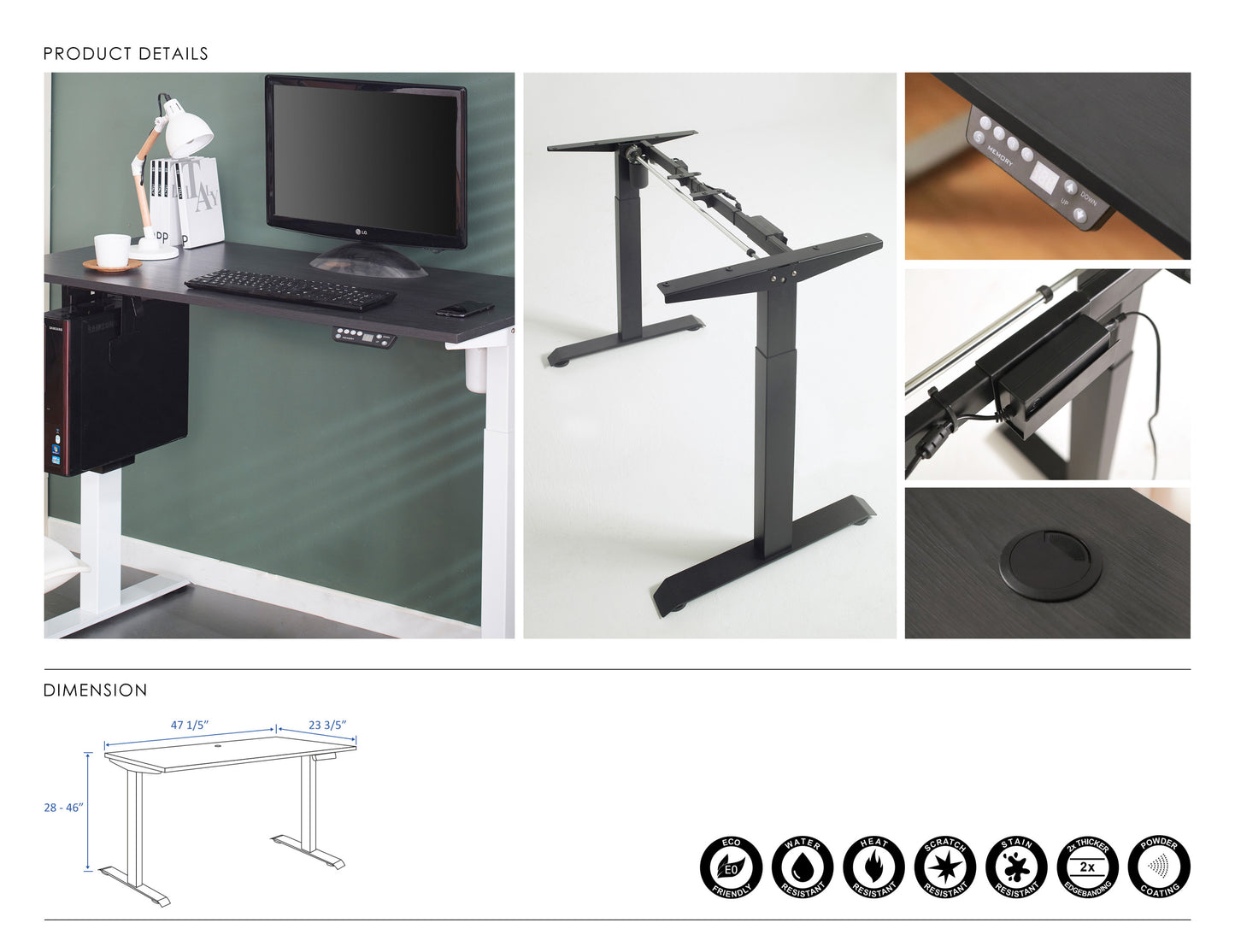 Elevate X Wood and Metal Electric Height Adjustable Desk - Black