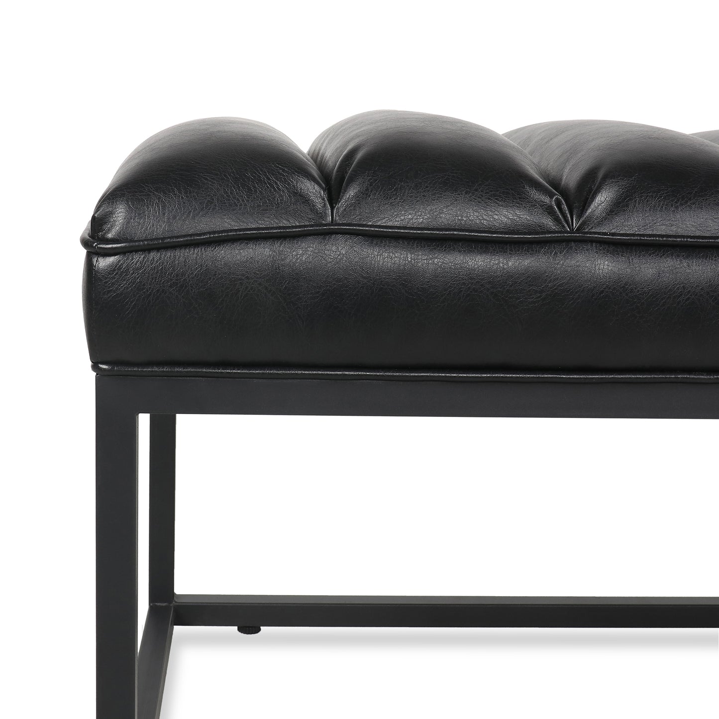 Metal Base Upholstered Bench - Black