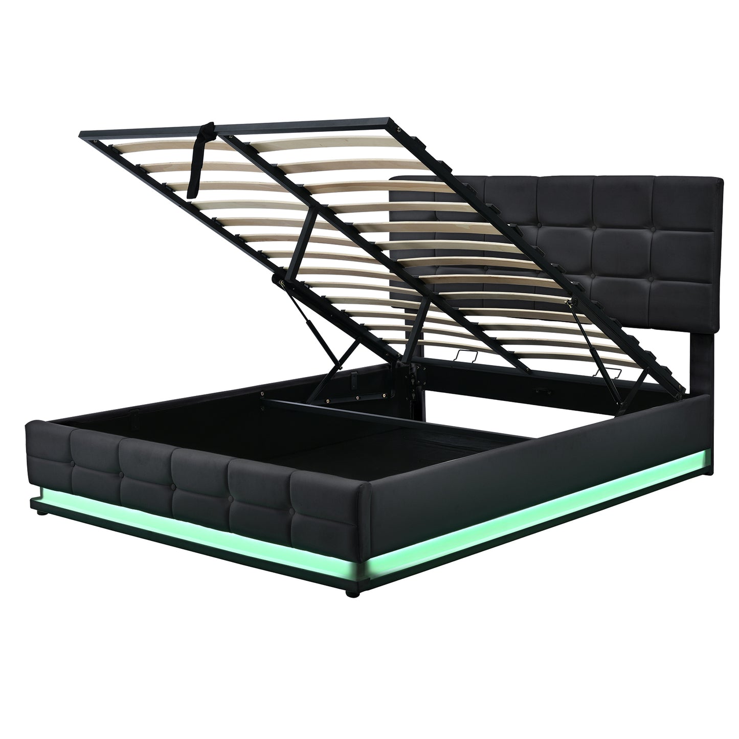 Luxury Dream Queen Bed with Smart Storage and LED Illumination - Black
