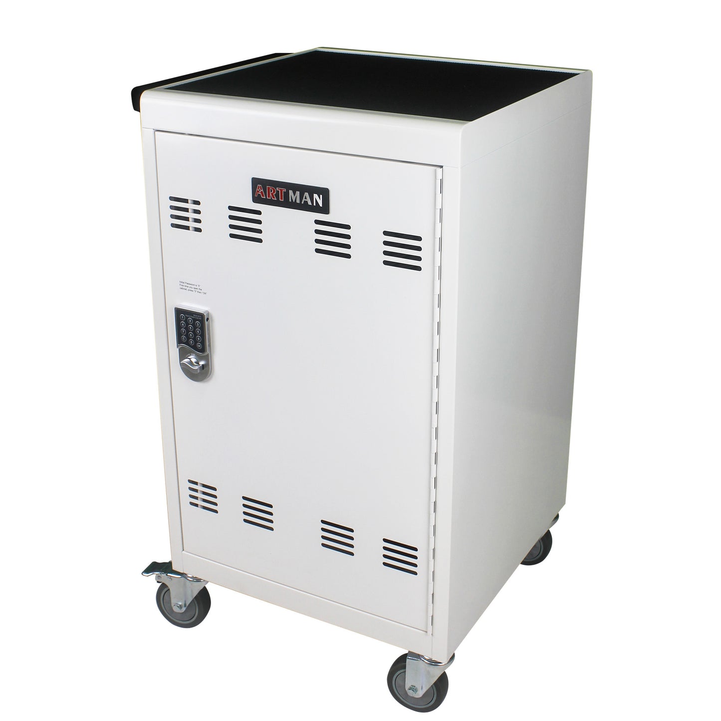 Mobile Charging Cart and Cabinet With Combination Lock - White
